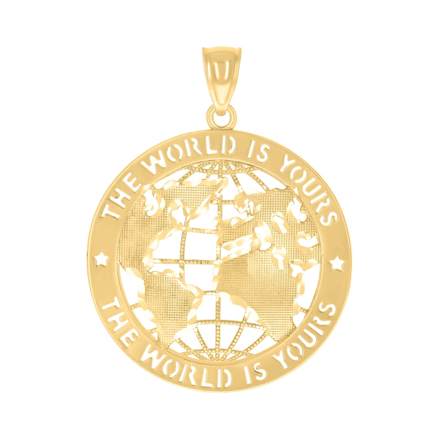 10k Yellow Gold Mens THE WORLD IS YOURS World Map Charm Pendant