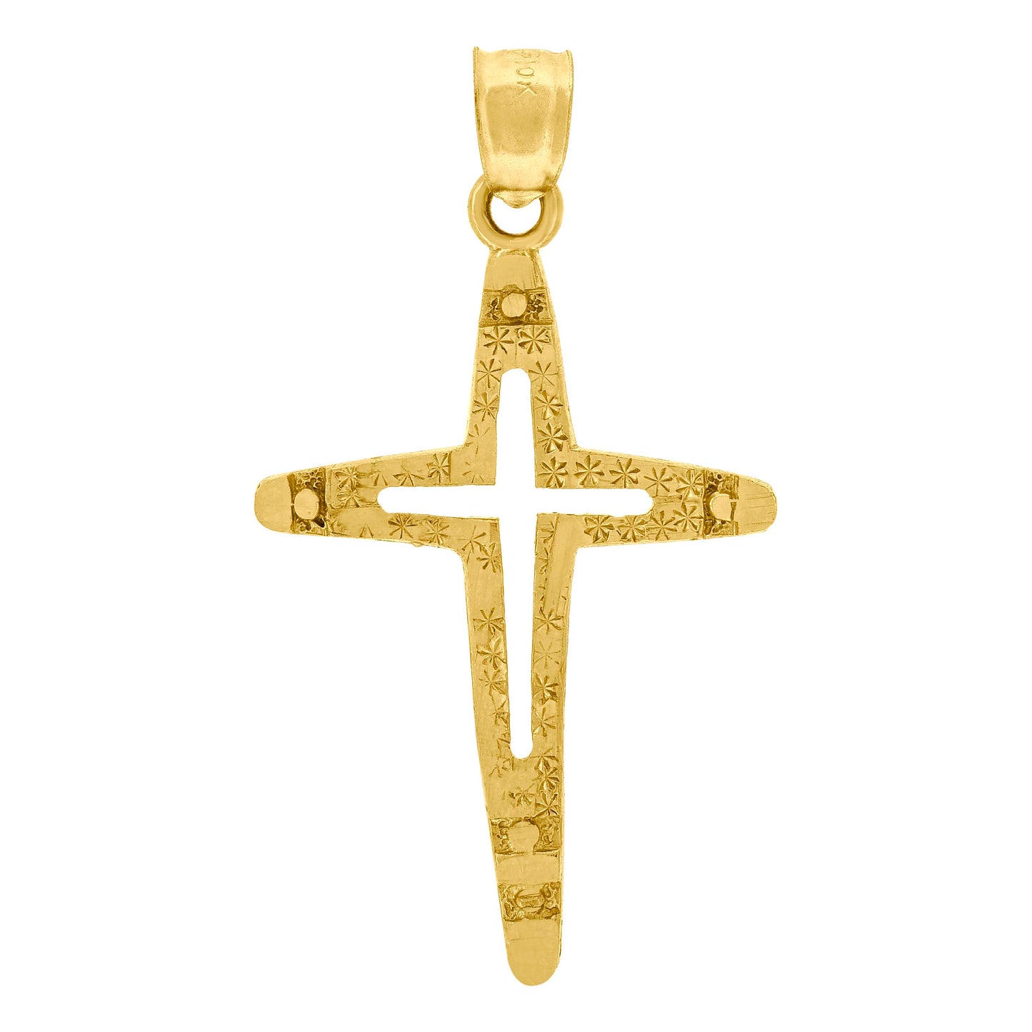 10kt Yellow Gold Mens Women Textured Cross Religious Charm Pendant