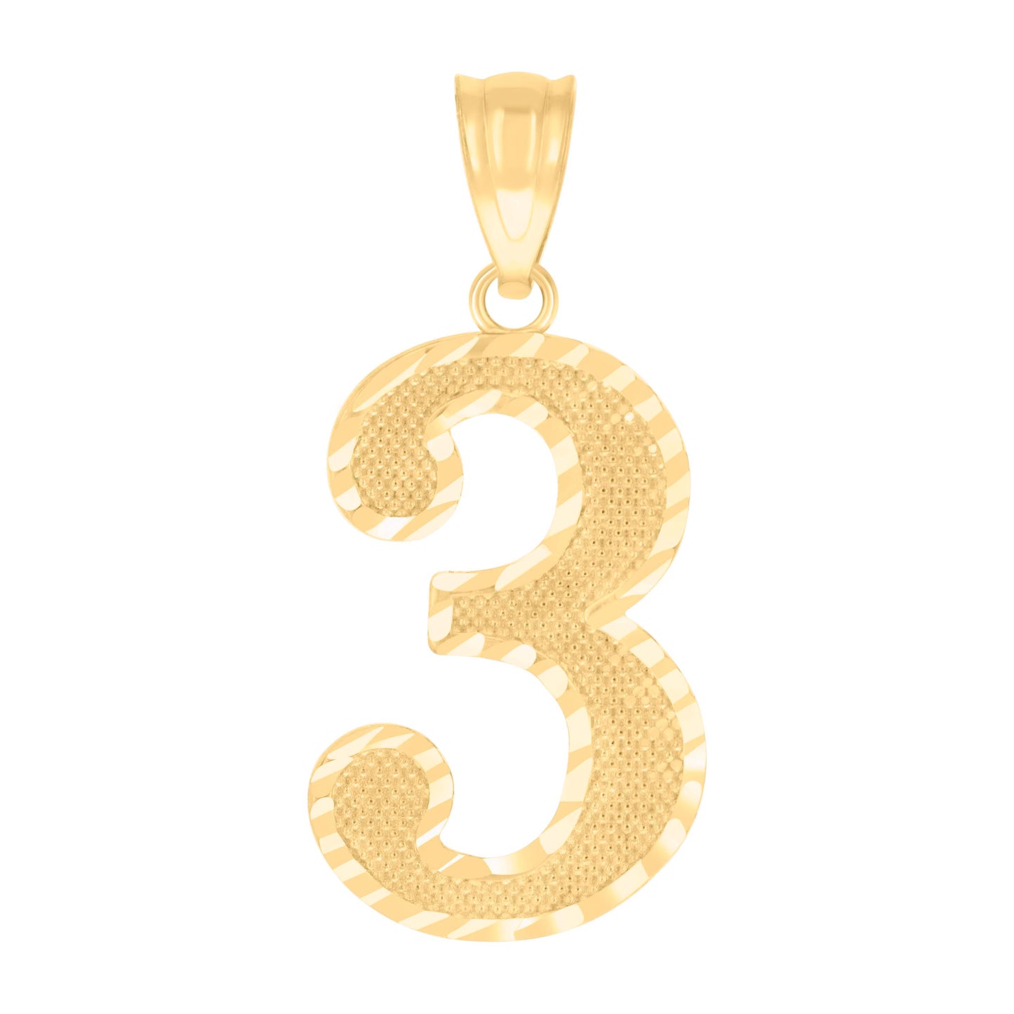 10k Yellow Gold Unisex Number 3 Nugget Charm Pendant