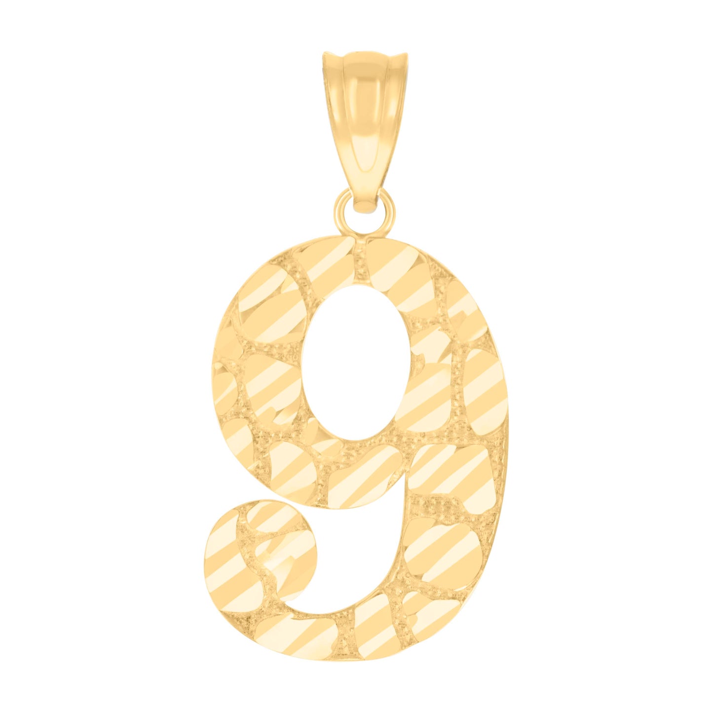 10k Yellow Gold Unisex Number 9 Nugget Charm Pendant