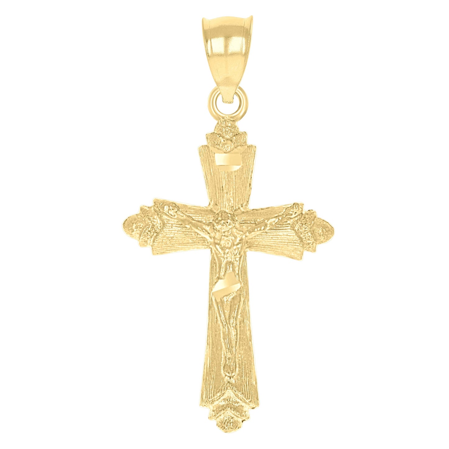 10kt Yellow Gold Unisex Textured Crucifix Cross Religious Charm Pendant