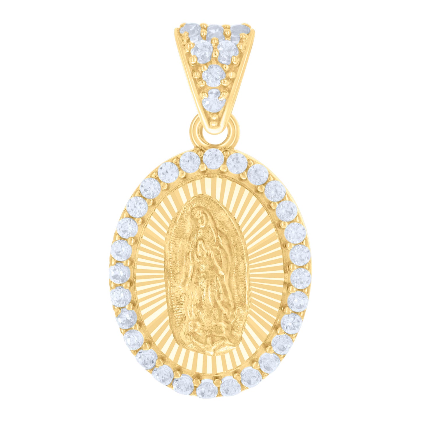 10kt Yellow Gold Womens Cubic-Zirconia Oval Guadalupe Religious Charm Pendant