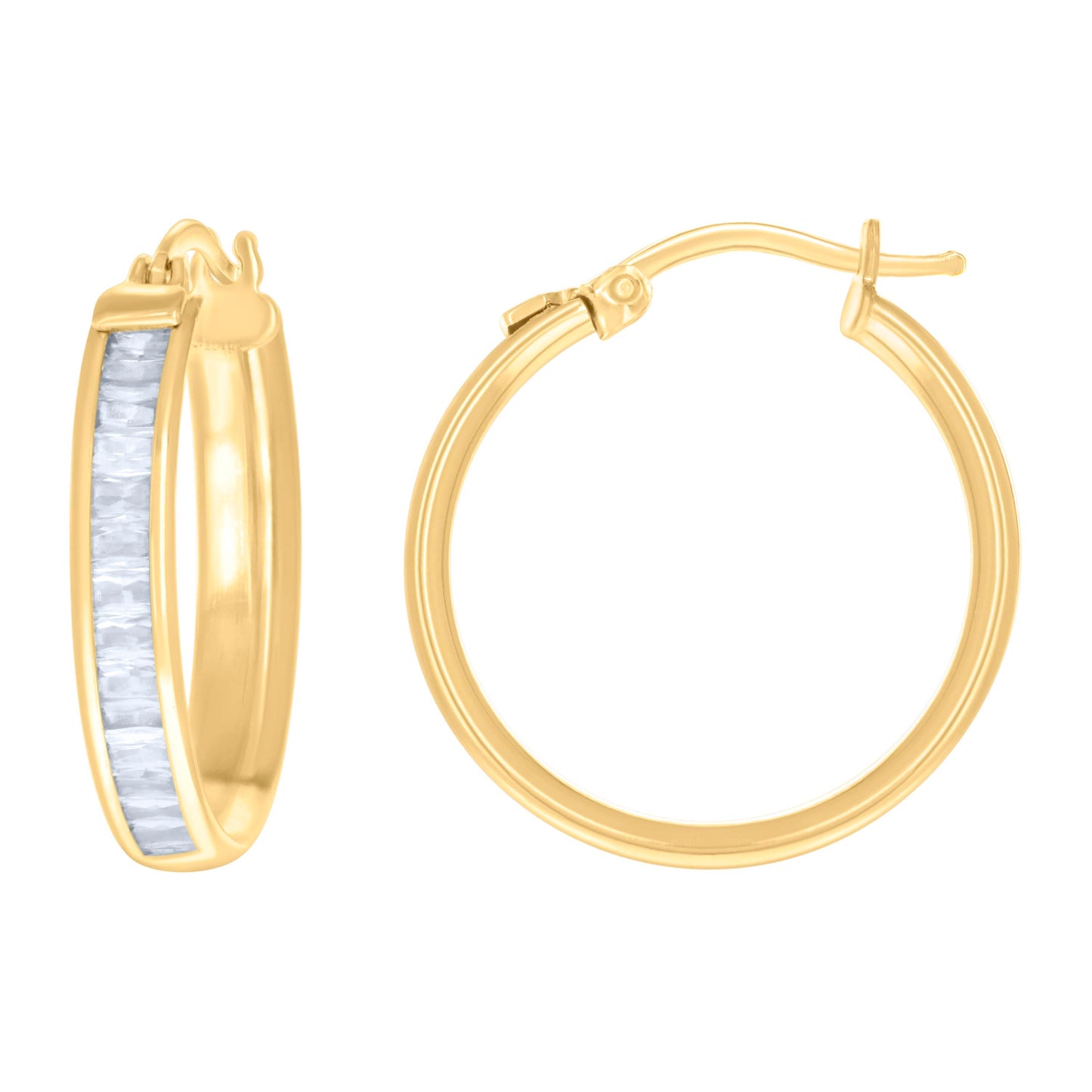 10k Yellow Gold Womens Baguette Cubic Zirconia Fashion Hoops Huggies Earrings