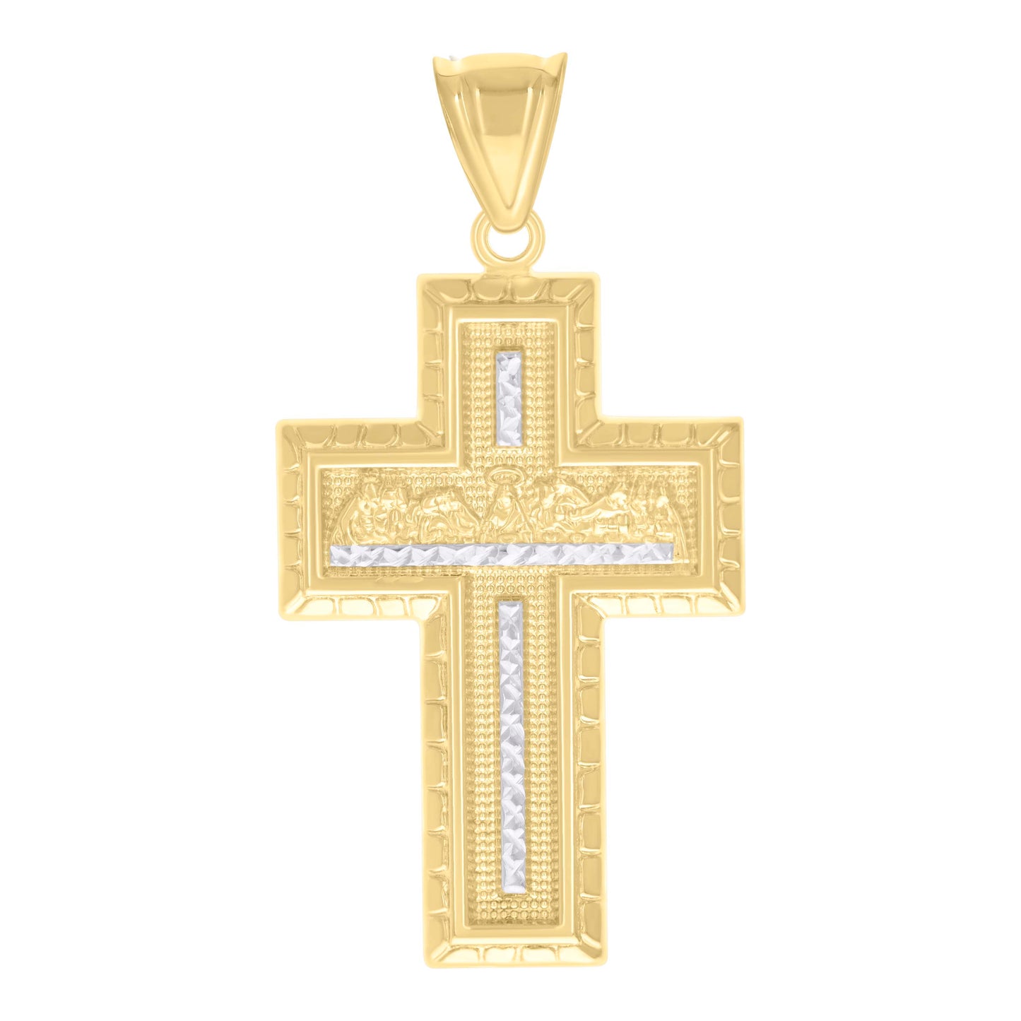 10k Two tone Gold Mens Last Supper Cross Religious Charm Pendant