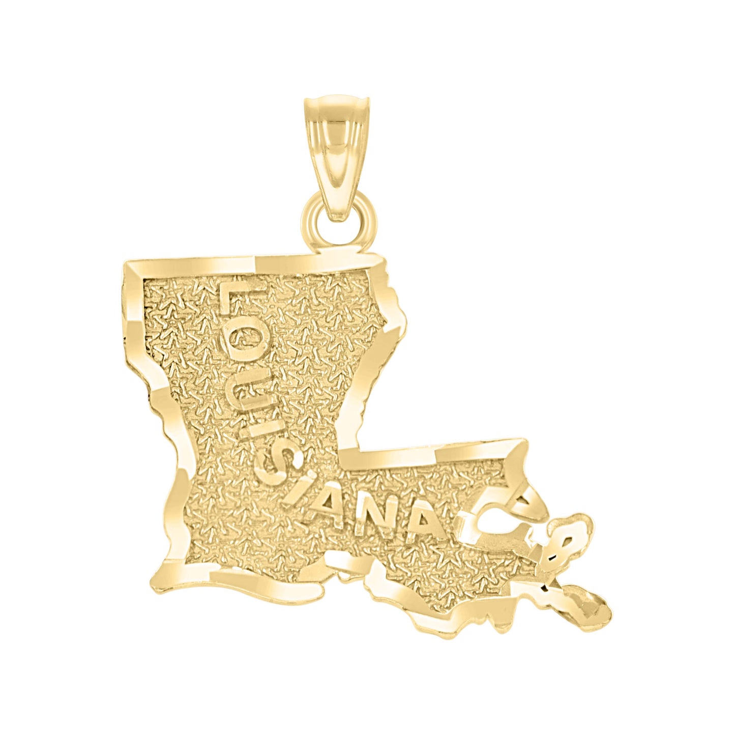 10k Yellow Gold Mens Textured Louisiana State Map Charm Pendant