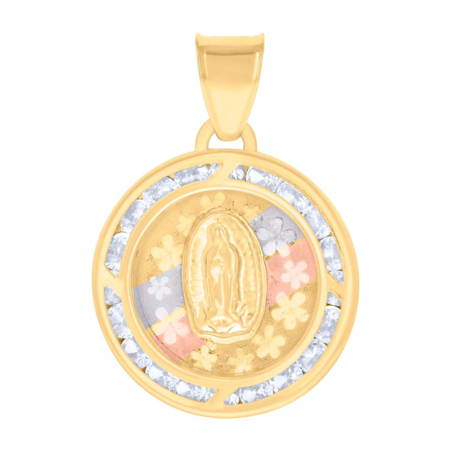 10kt Tri-Color Gold Womens Cubic-Zirconia Guadalupe Religious Charm Pendant