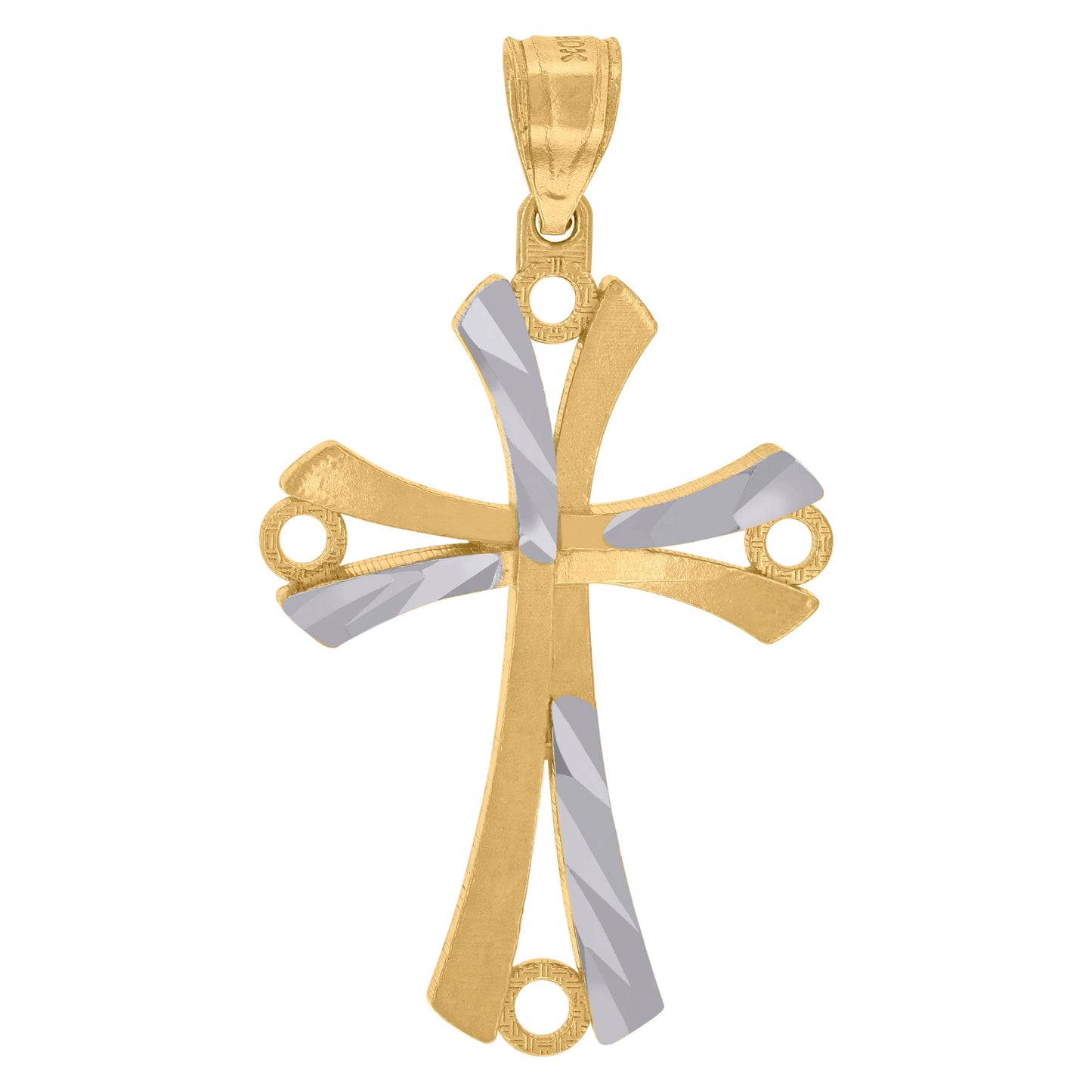 10kt Two-Tone Gold Mens Women Diamond-Cut Cross Religious Charm Pendant