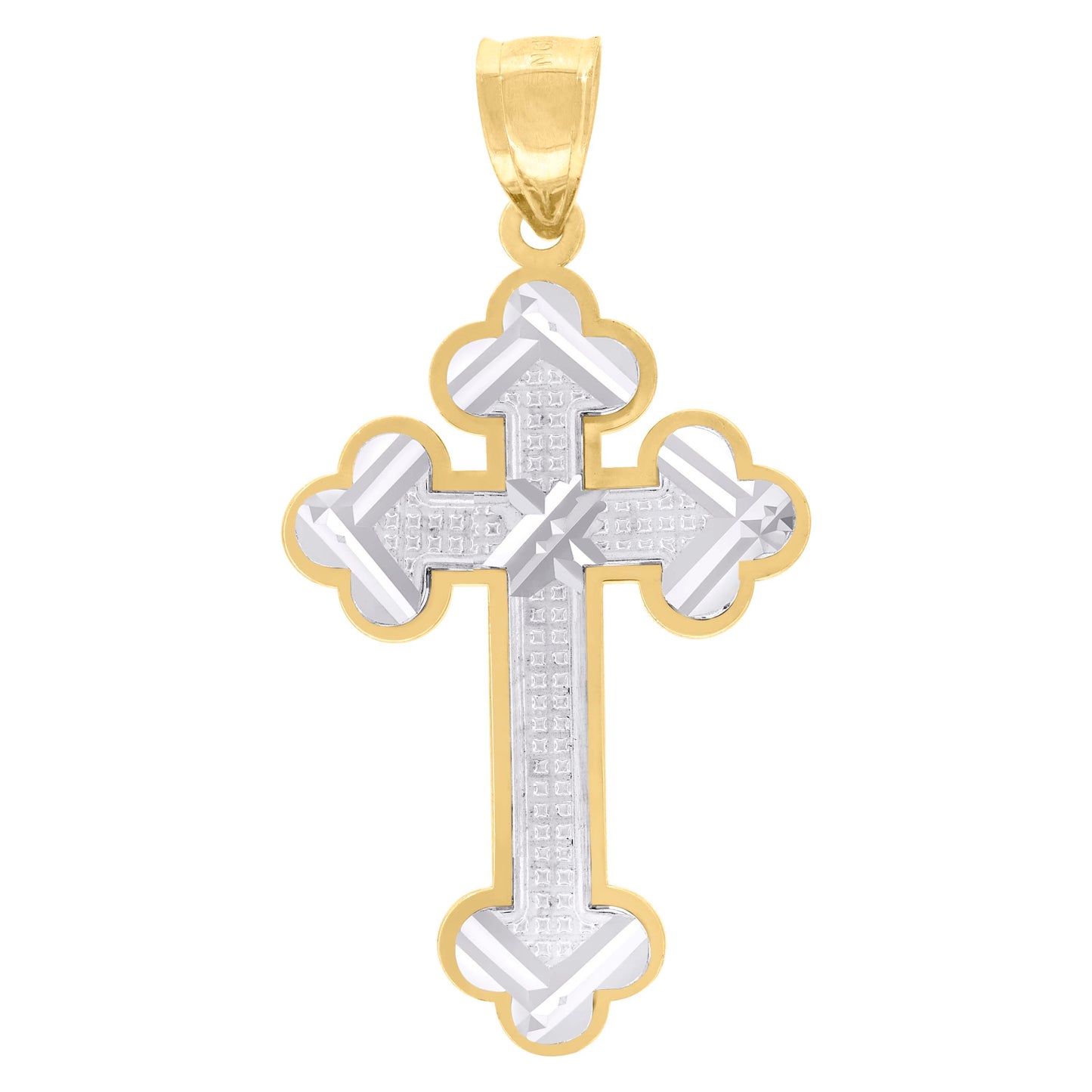 10kt Two-Tone Gold Unisex Diamond-Cut Budded Cross Religious Charm Pendant