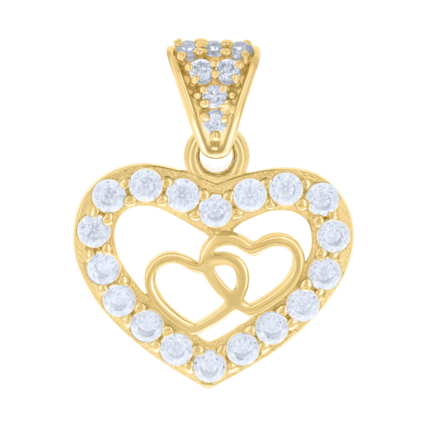 10k Yellow Gold Womens Cubic Zirconia Hearts In Heart Charm Pendant
