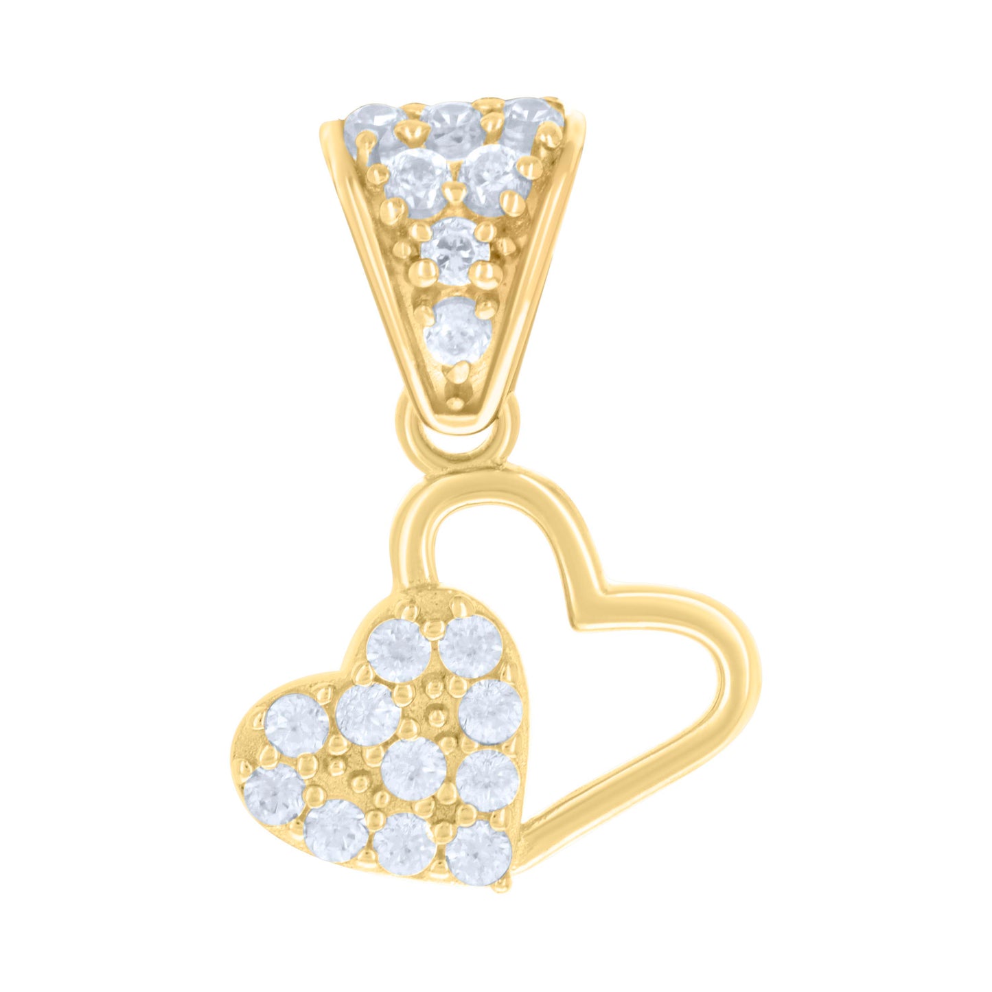 10k Yellow Gold Womens Cubic Zirconia Double Heart Charm Pendant