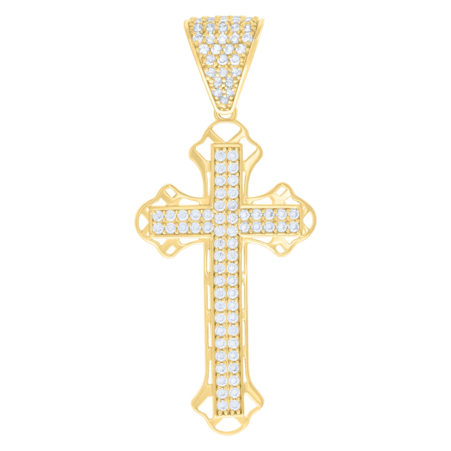 10k Yellow Gold Mens Cubic Zirconia Cross Religious Charm Pendant