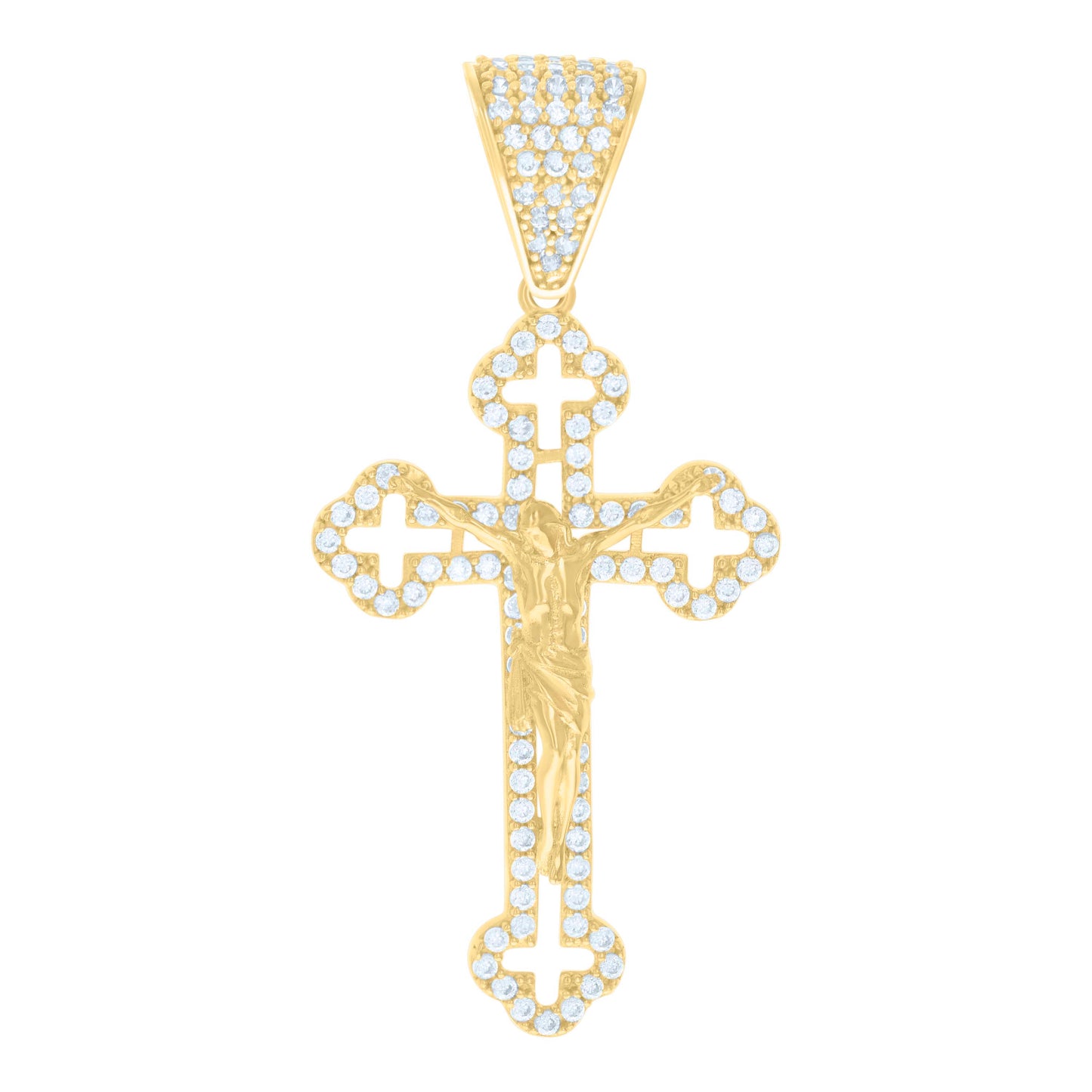 10k Yellow Gold Mens Cubic Zirconia Crucifix Cross Religious Charm Pendant