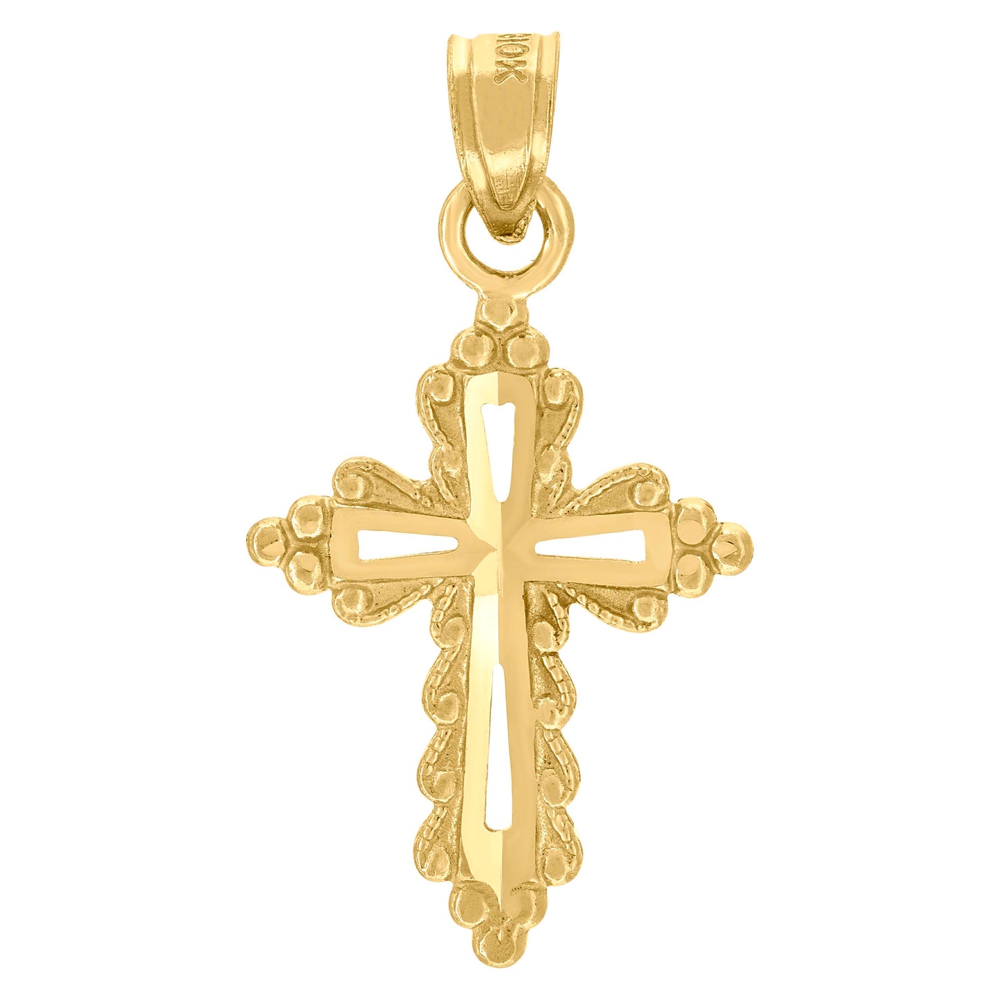 10kt Yellow Gold Mens Women Diamond-Cut Cross Religious Charm Pendant