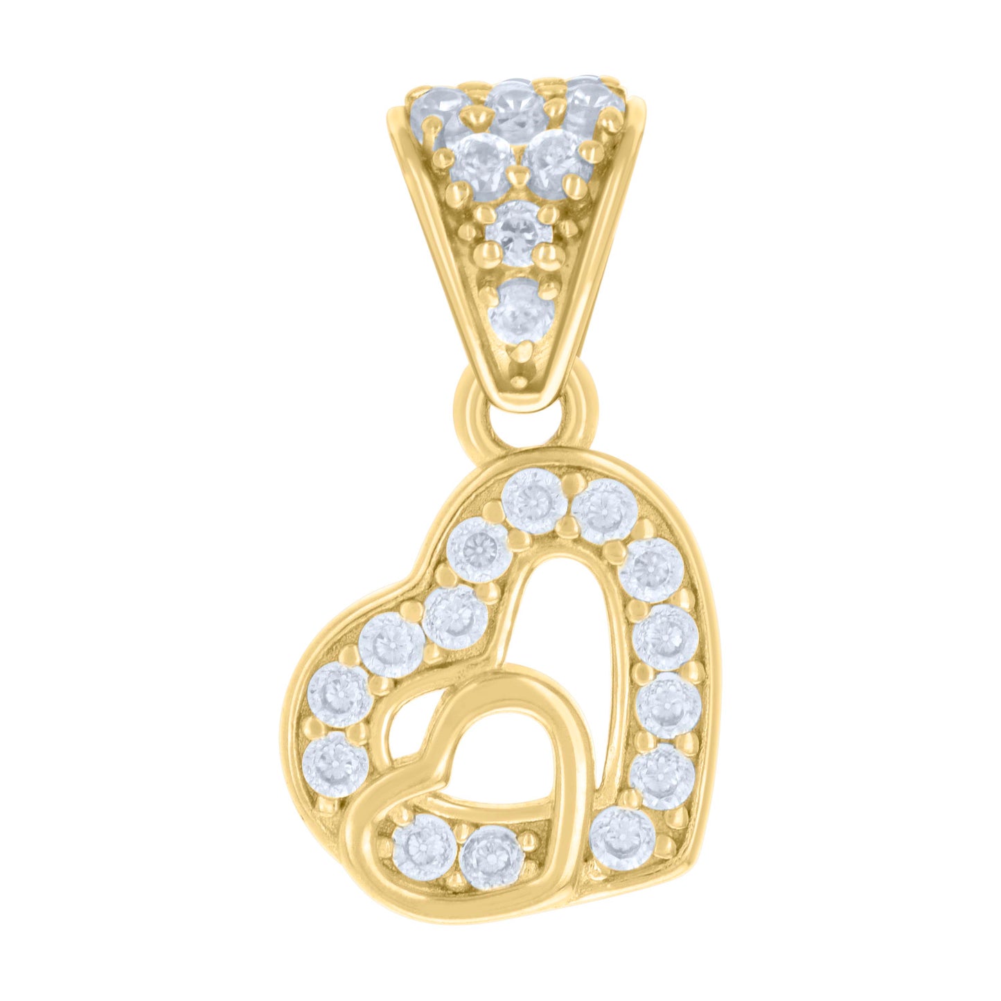 10k Yellow Gold Womens Cubic Zirconia Double Heart Charm Pendant