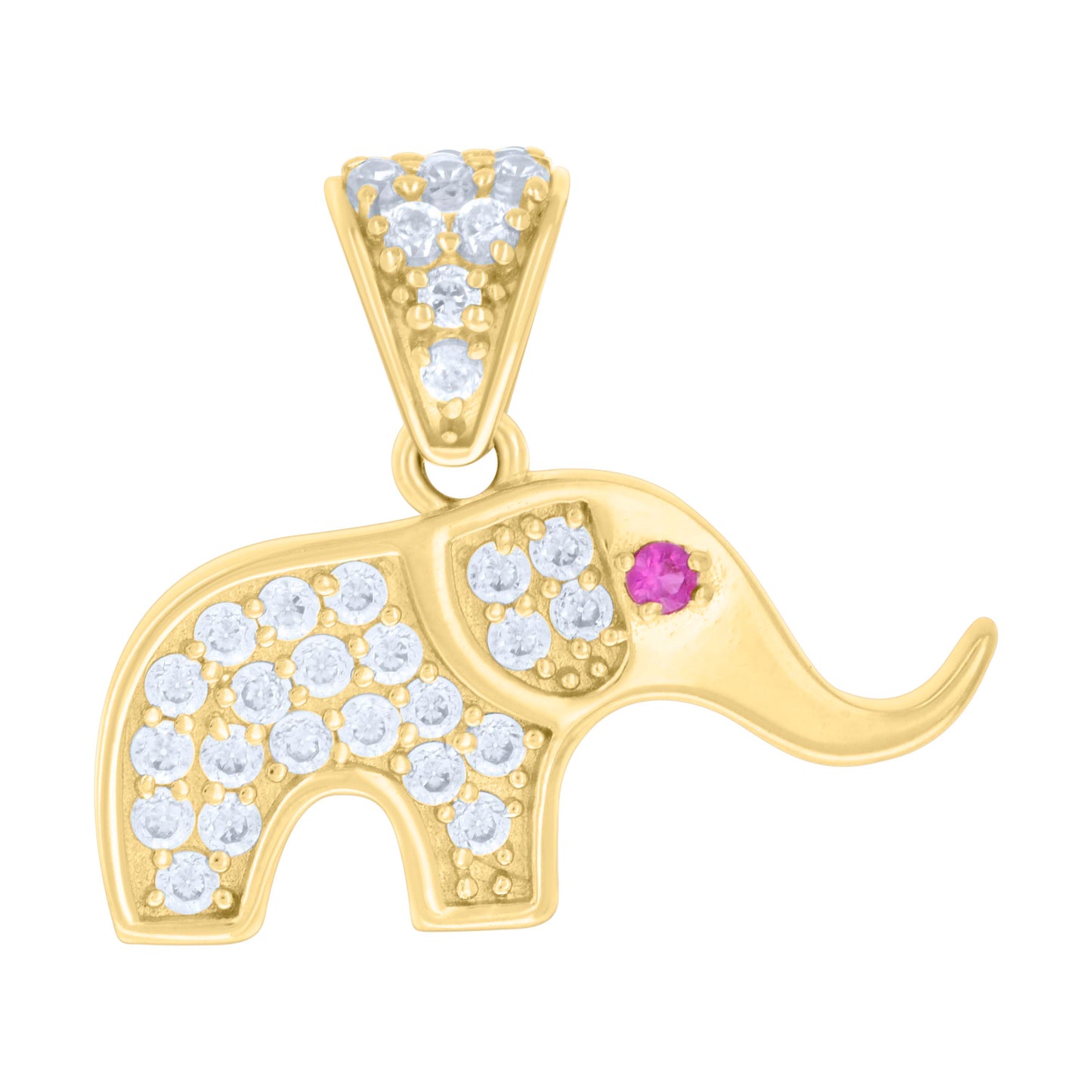 10k Yellow Gold Womens Purple White Cubic Zirconia Elephant Good Luck Charm Pendant