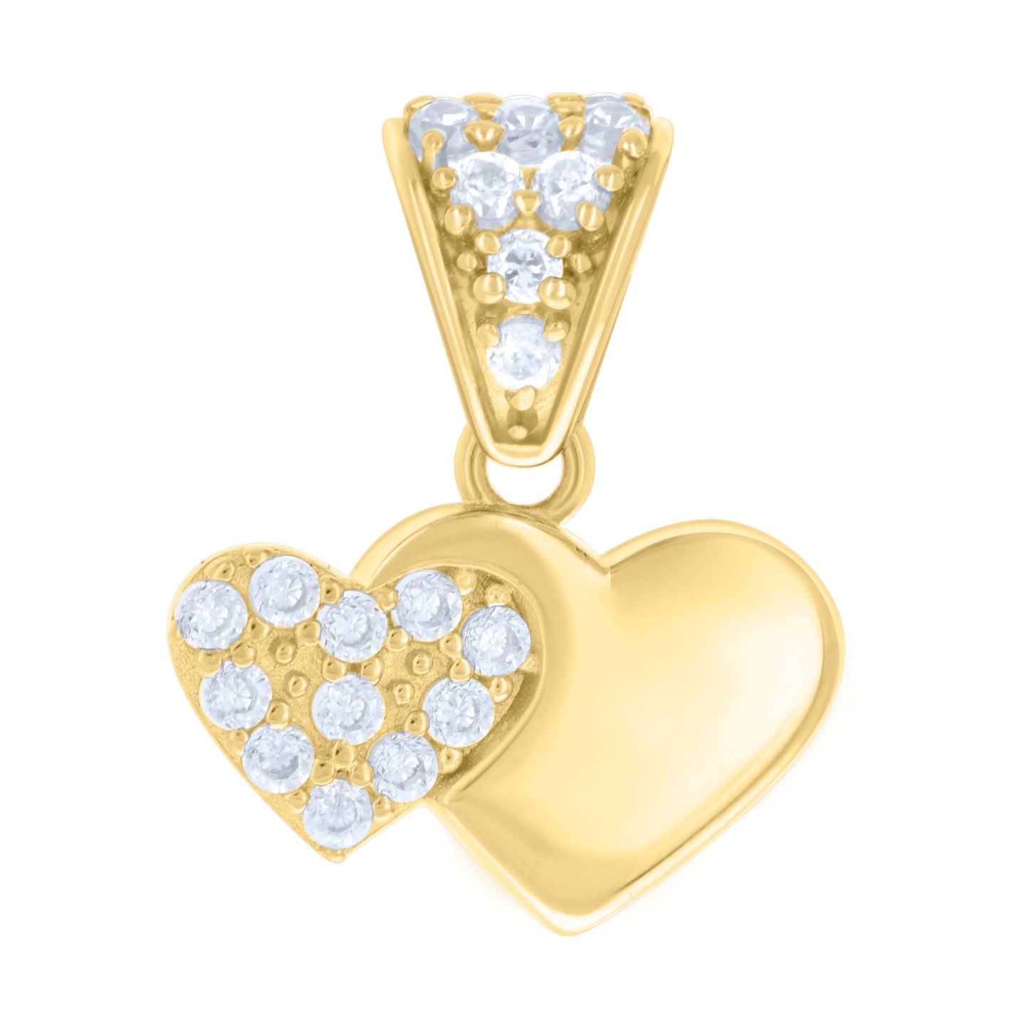 10k Yellow Gold Womens Cubic Zirconia Double Heart Charm Pendant
