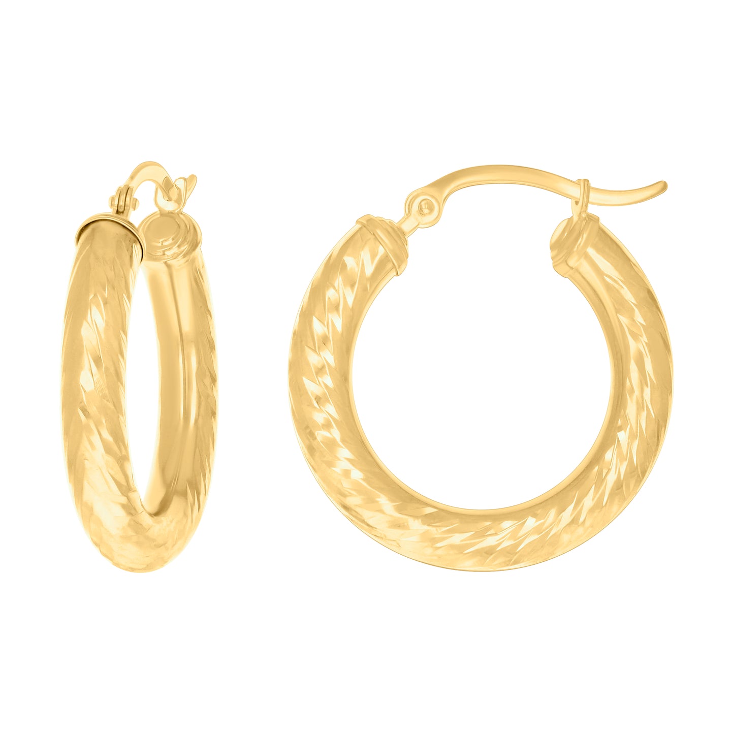 10k Yellow Gold Womens Round Tube Diamond-cut Patterned Fancy Hoop Earrings 4mm-25