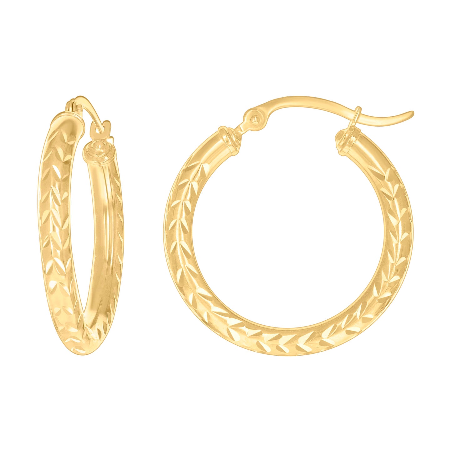 10k Yellow Gold Womens Diamond-cut Round Tube Patterned Hoop Earrings 3mm-25