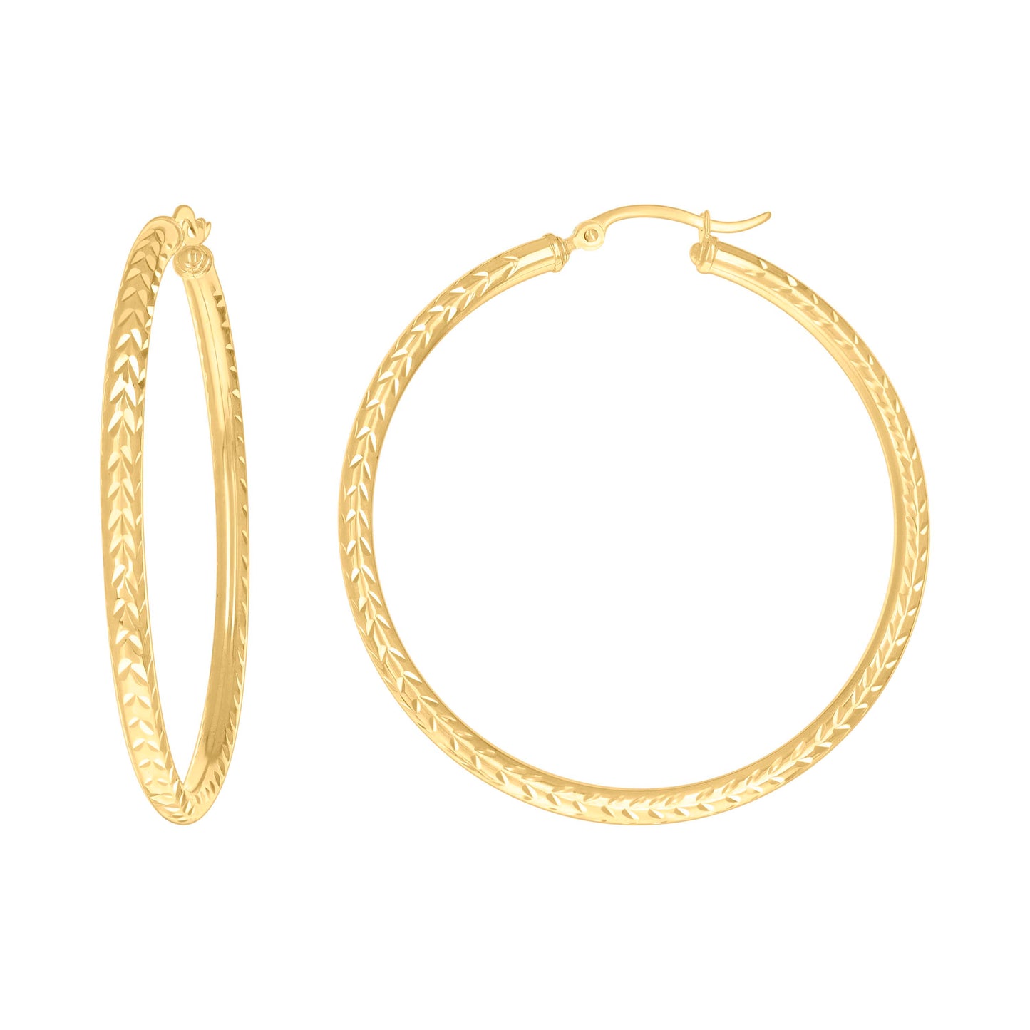 10k Yellow Gold Womens Diamond-cut Round Tube Patterned Hoop Earrings 3mm-50