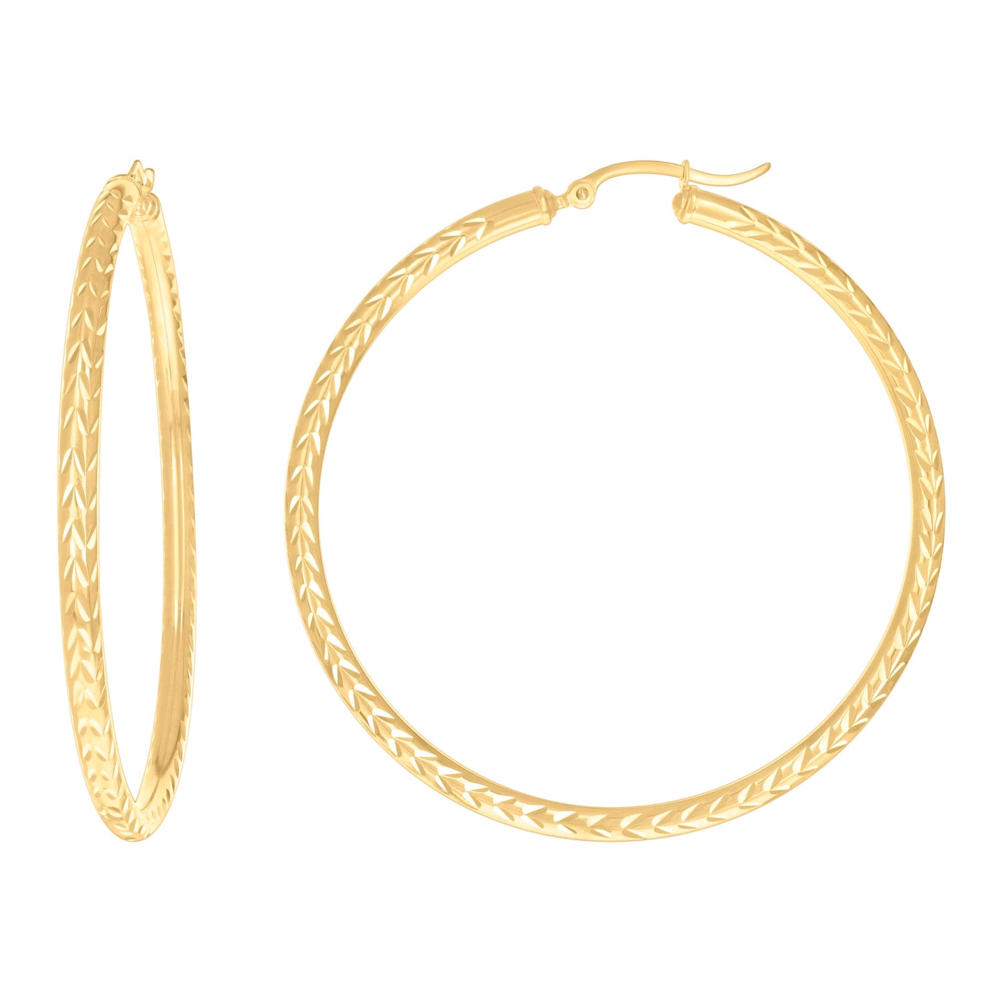 10k Yellow Gold Womens Diamond-cut Round Tube Patterned Hoop Earrings 3mm-57