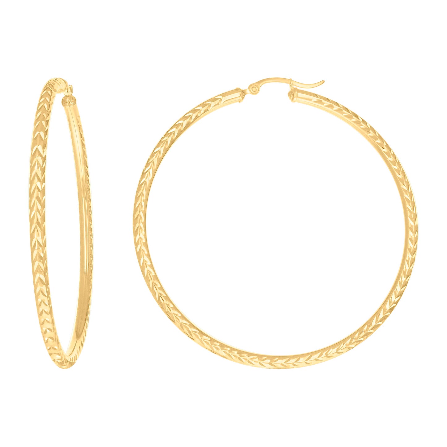 10k Yellow Gold Womens Diamond-cut Round Tube Patterned Hoop Earrings 3mm-64