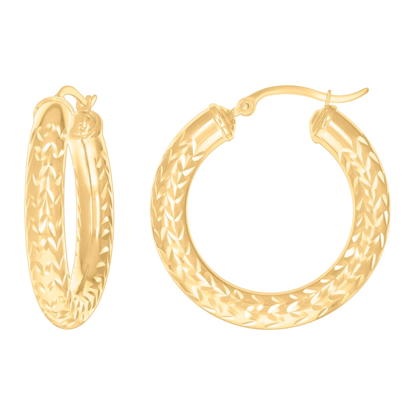 10k Yellow Gold Womens Diamond-cut Round Tube Patterned Hoop Earrings 5mm-19