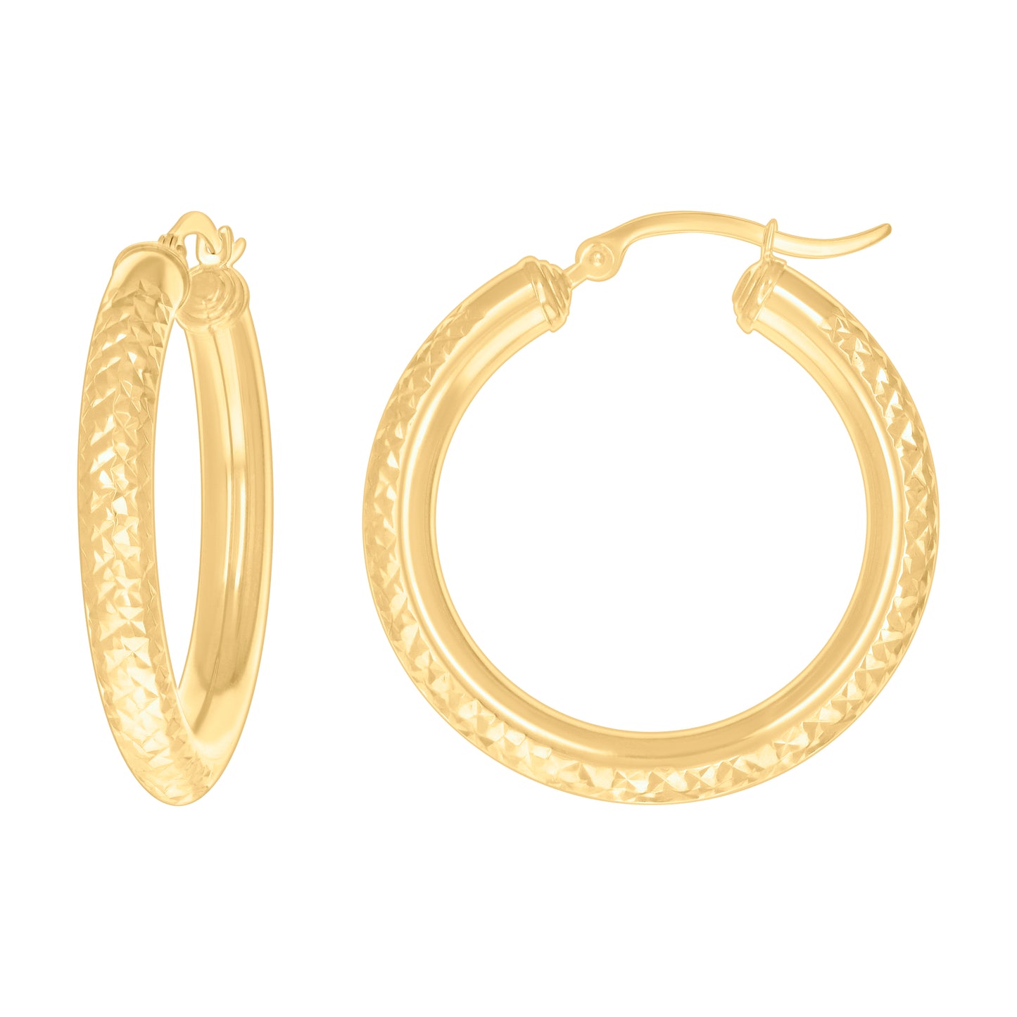 10k Yellow Gold Womens Round Tube Diamond-cut Patterned Fancy Hoop Earrings 4mm-31