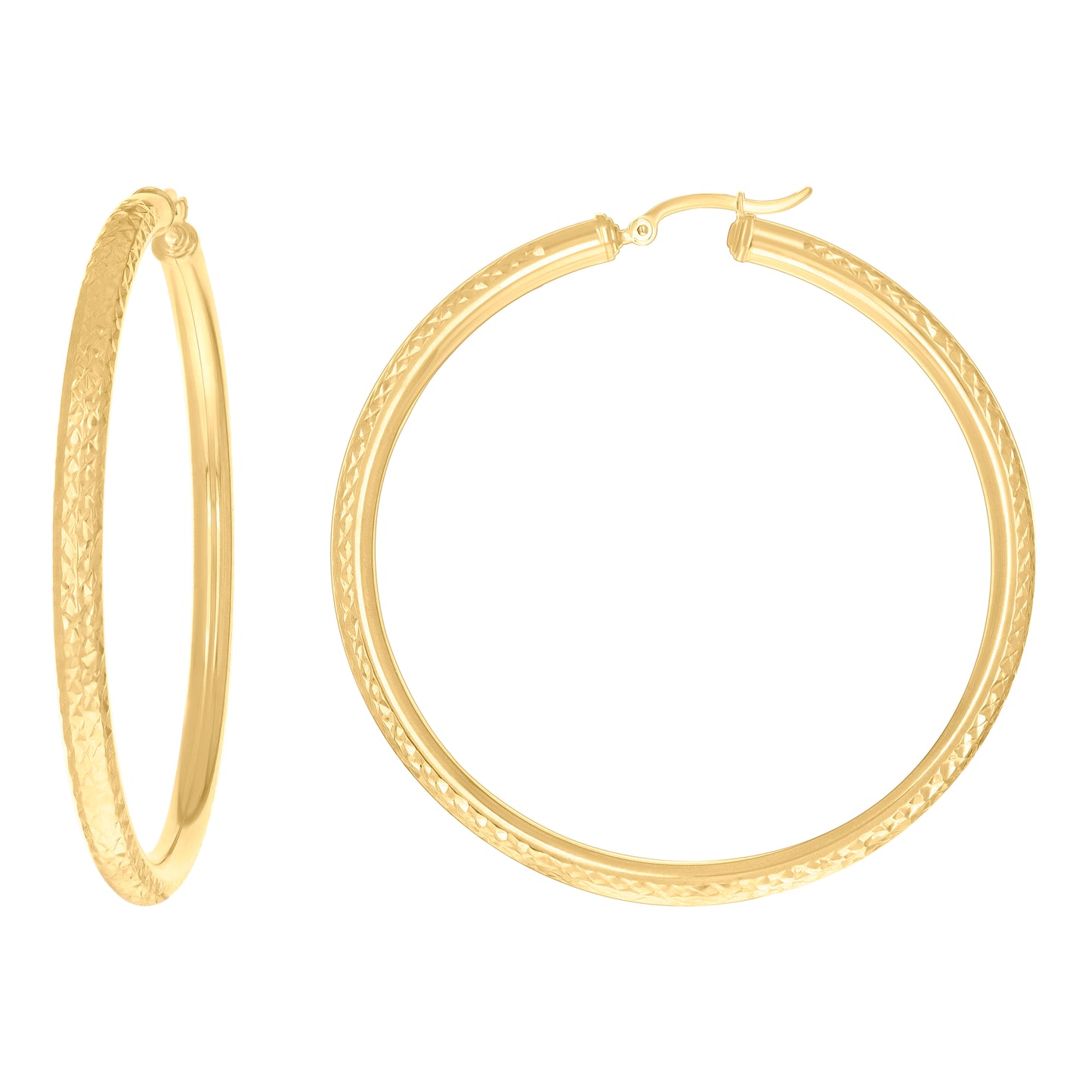 10k Yellow Gold Womens Round Tube Diamond-cut Patterned Fancy Hoop Earrings 4mm-63