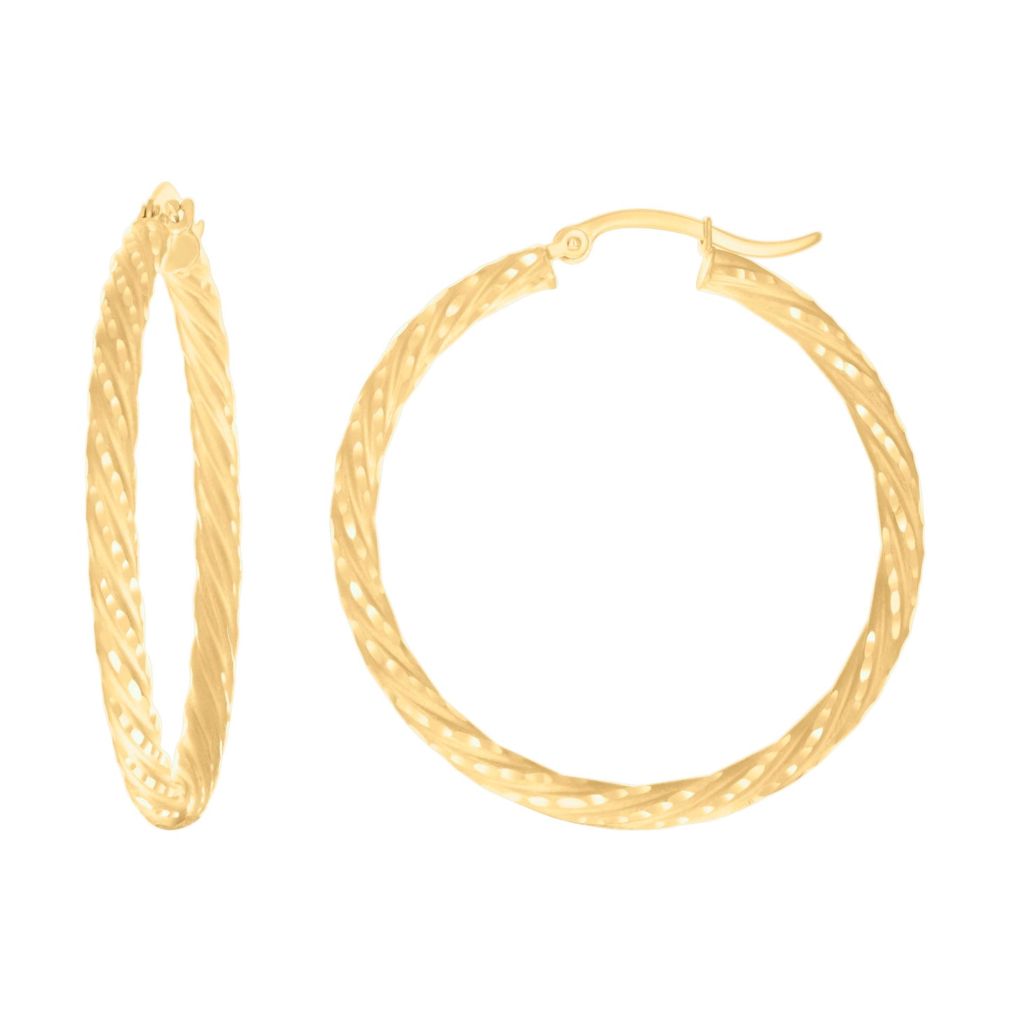 10k Yellow Gold Womens Diamond-cut Spotted Patterned Fancy Hoop Earrings 3mm-38