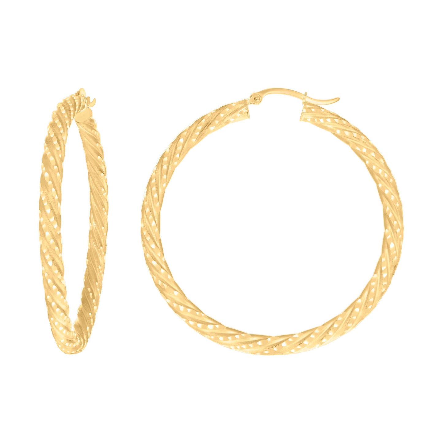 10k Yellow Gold Womens Diamond-cut Spotted Patterned Fancy Hoop Earrings 4mm-50