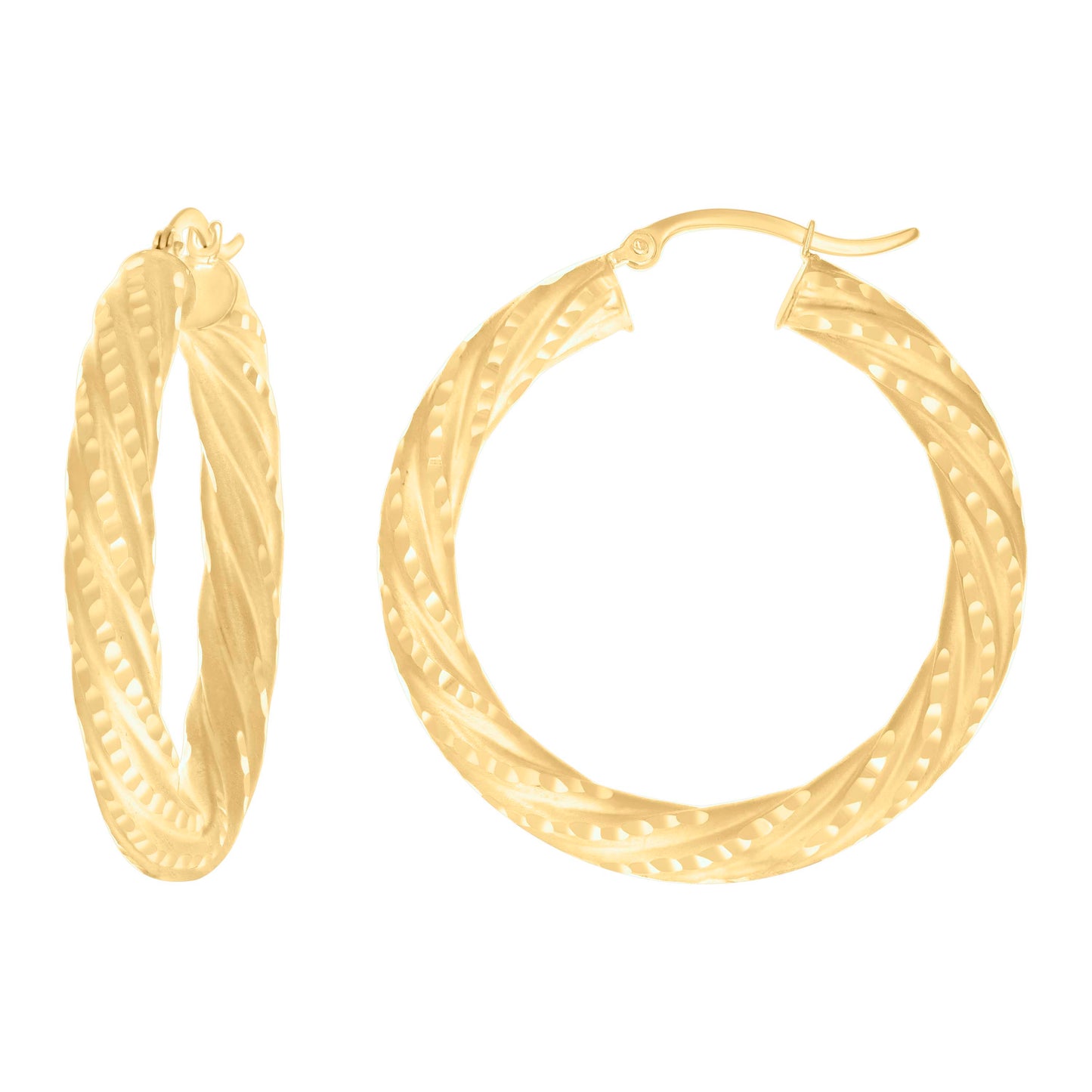 10k Yellow Gold Womens Diamond-cut Spotted Patterned Fancy Hoop Earrings 5mm-38