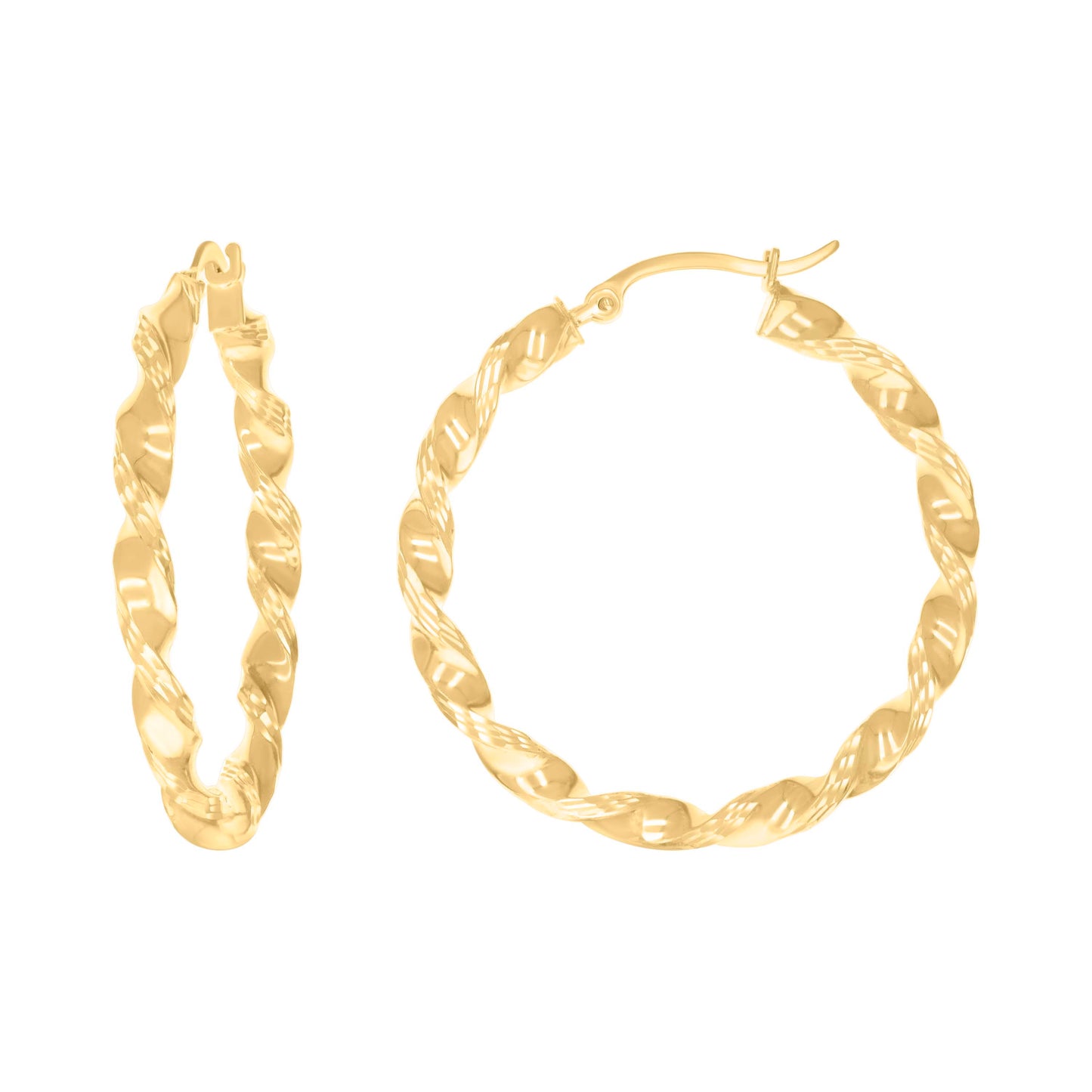 10k Yellow Gold Womens Diamond-cut Twisted Hoop Earrings 3mm-31