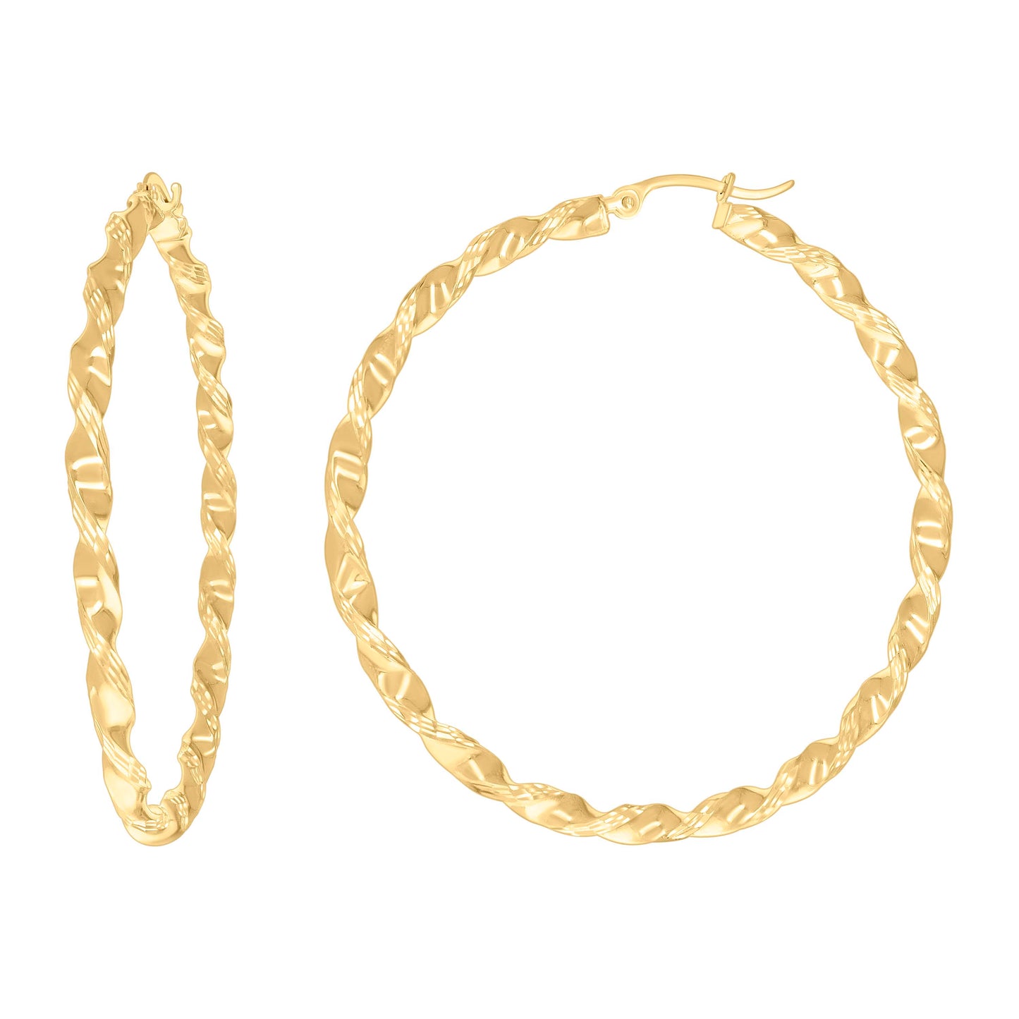 10k Yellow Gold Womens Diamond-cut Twisted Hoop Earrings 3mm-50