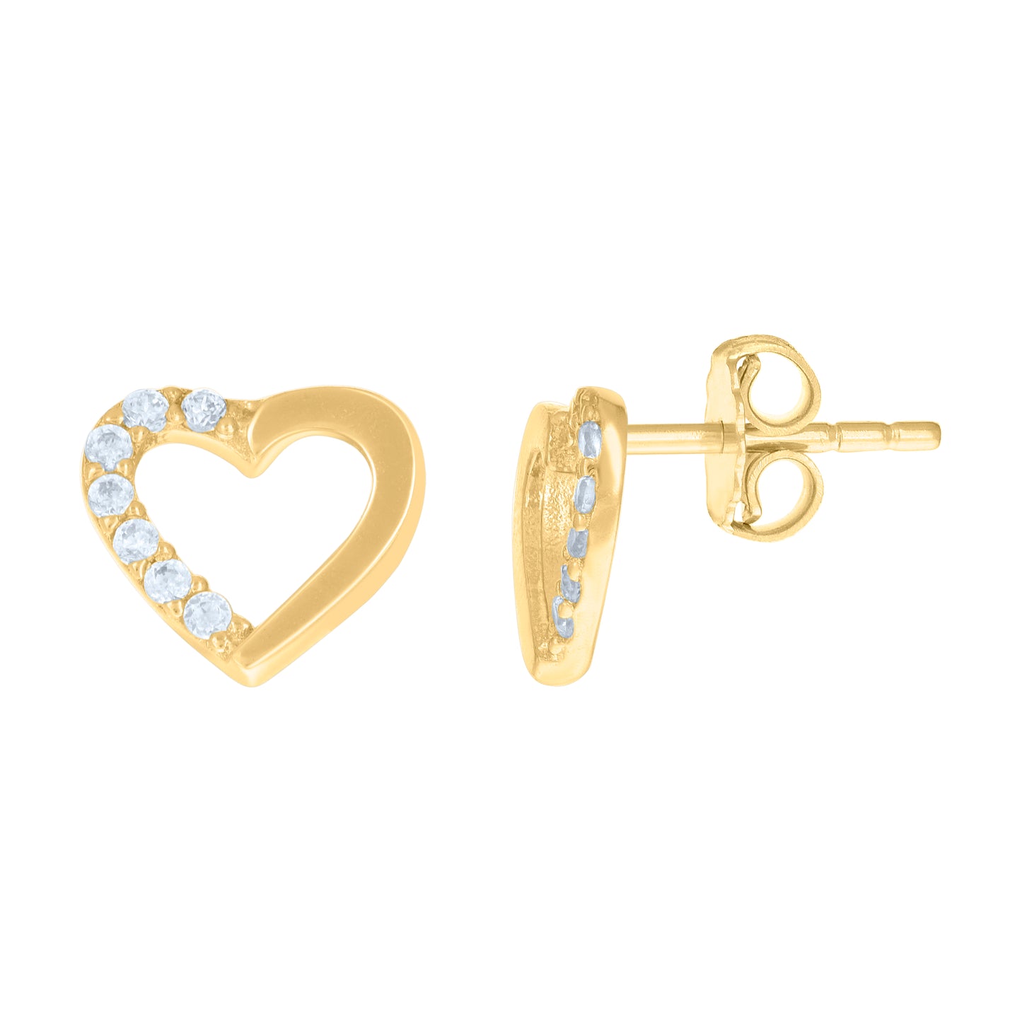 10k Yellow Gold Womens Cubic Zirconia Heart Stud Earrings