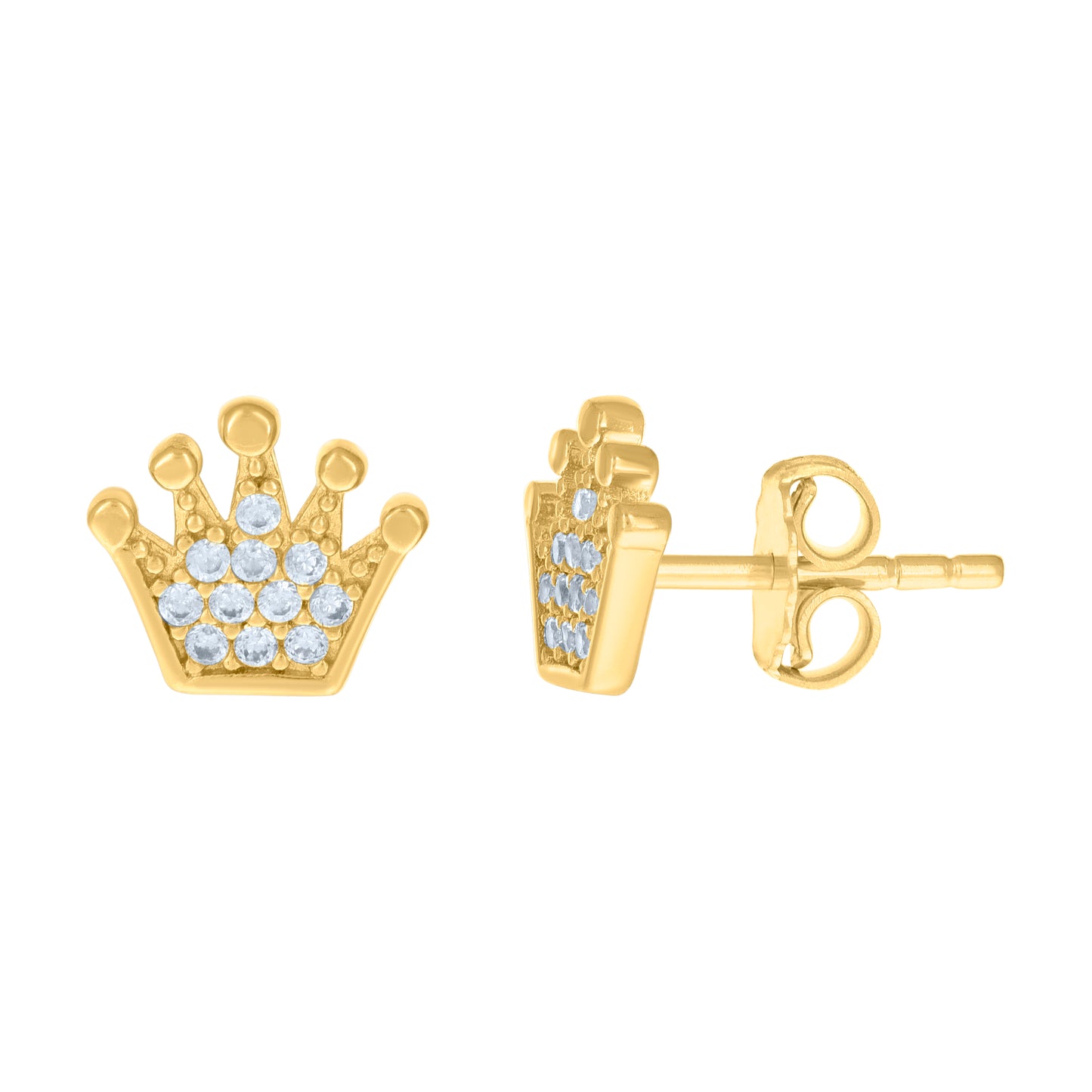 10k Yellow Gold Womens Cubic Zirconia Crown Fashion Stud Earrings