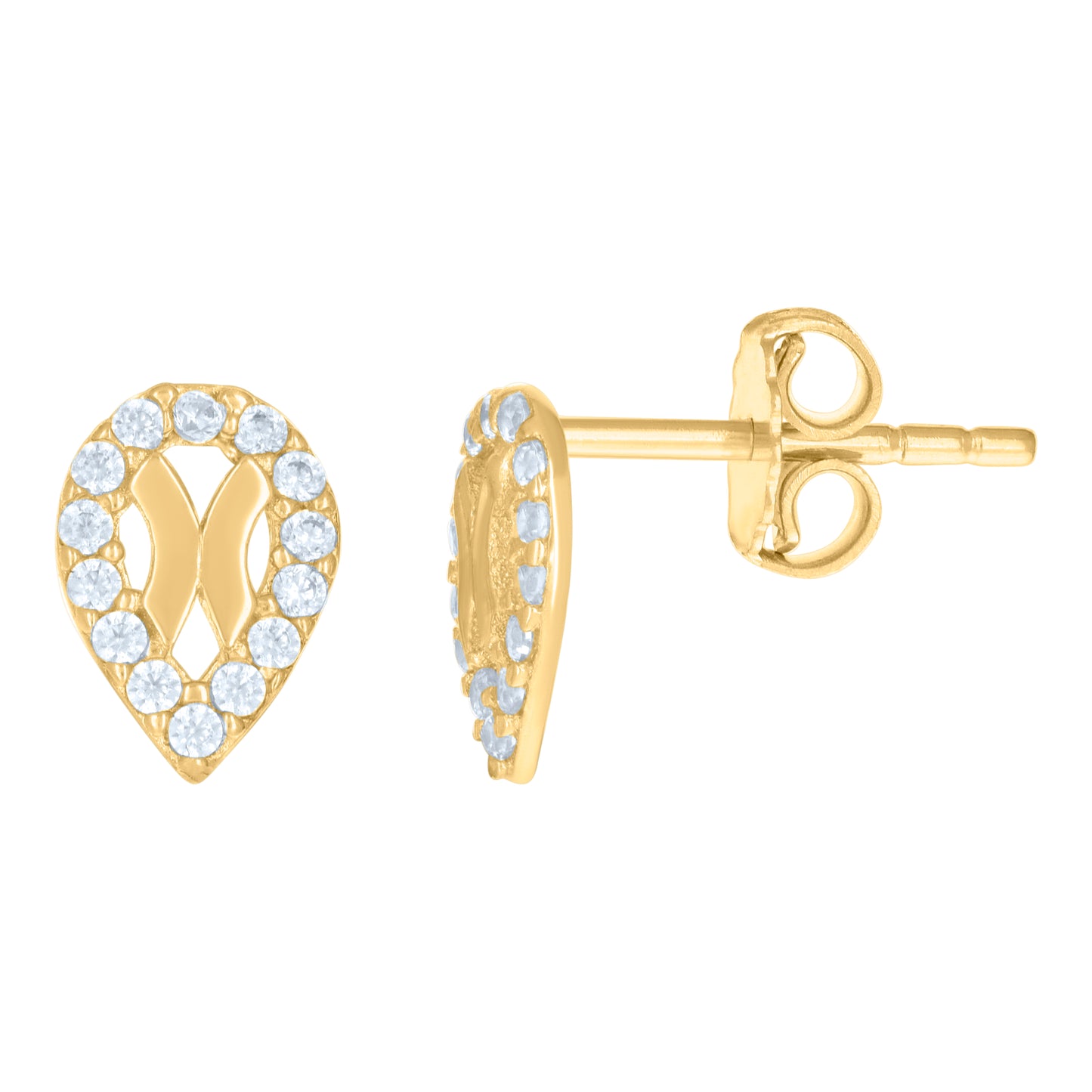 10k Yellow Gold Womens Cubic Zirconia Tear Drop Fashion Stud Earrings