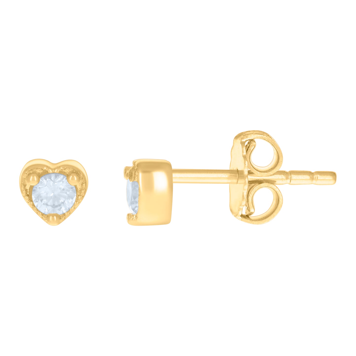 10k Yellow Gold Womens Cubic Zirconia Heart Stud Earrings