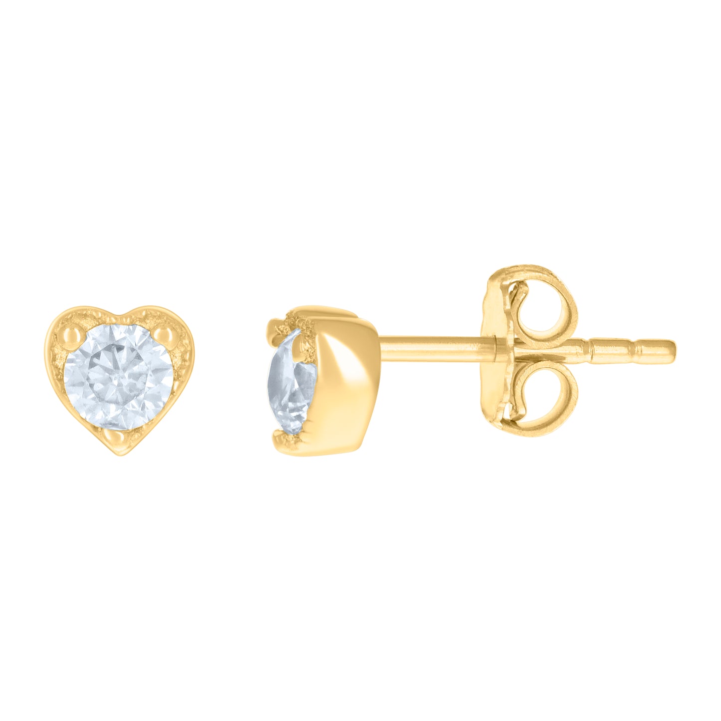 10k Yellow Gold Womens Cubic Zirconia Heart Stud Earrings