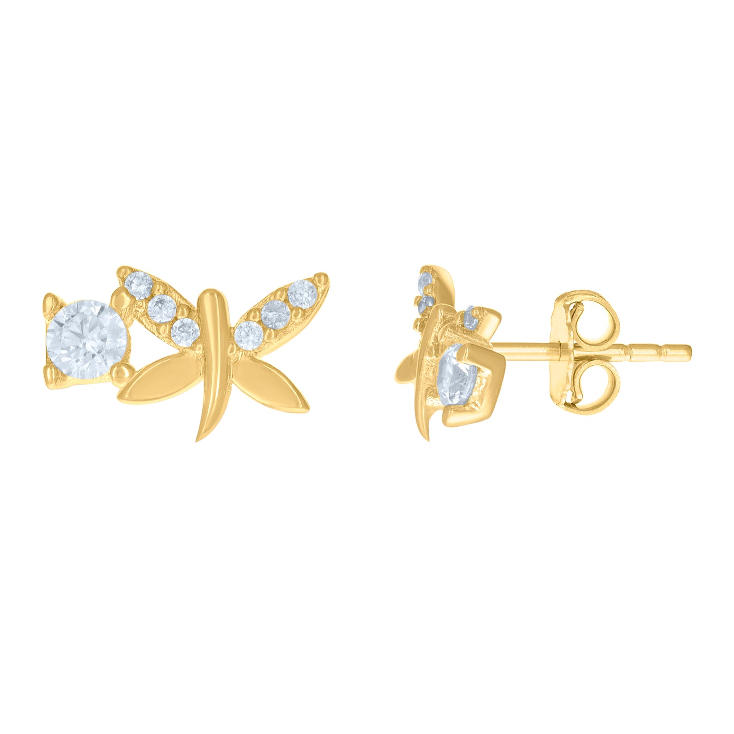 10k Yellow Gold Womens Cubic Zirconia Dragonfly Fashion Stud Earrings