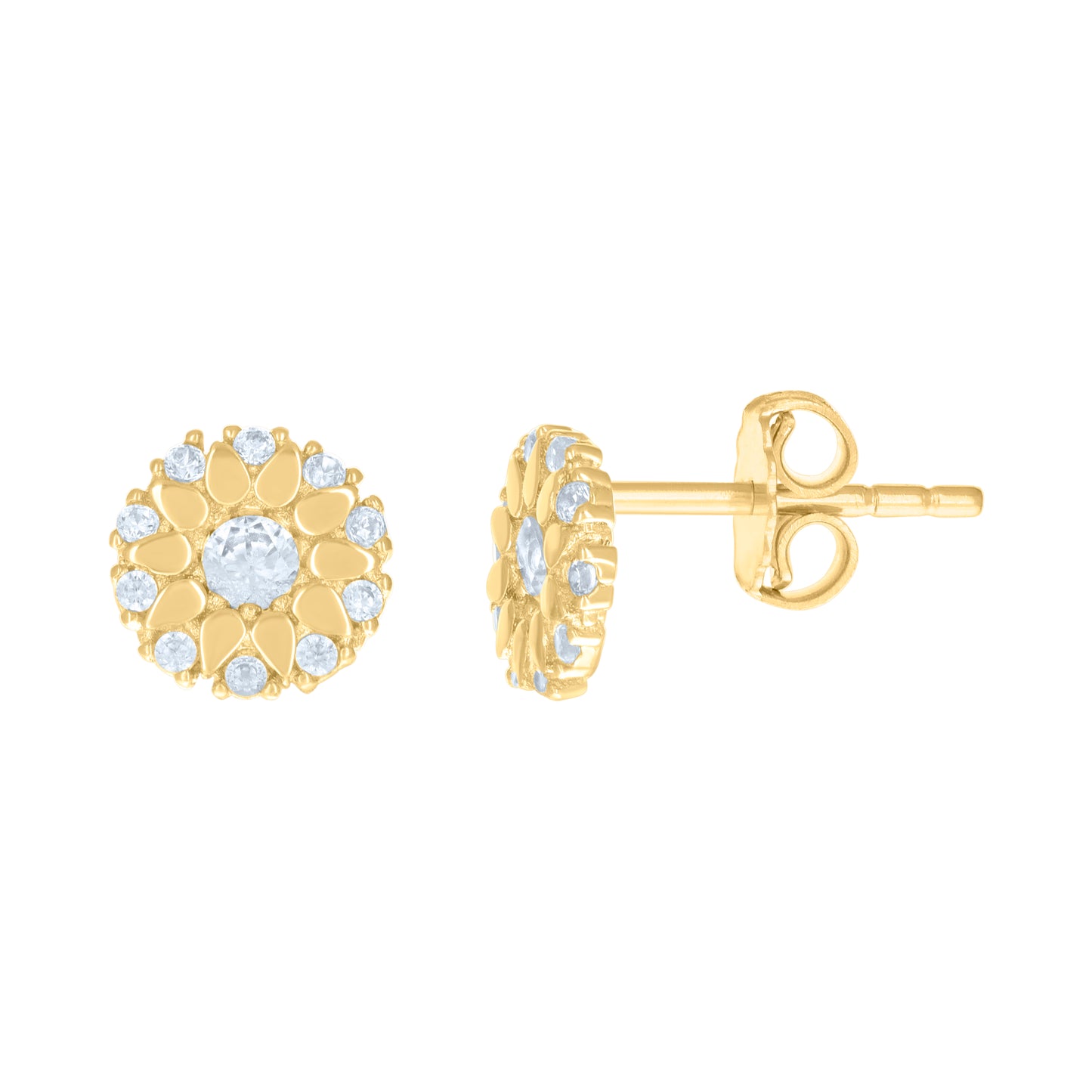 10k Yellow Gold Womens Cubic Zirconia Flower Fashion Stud Earrings