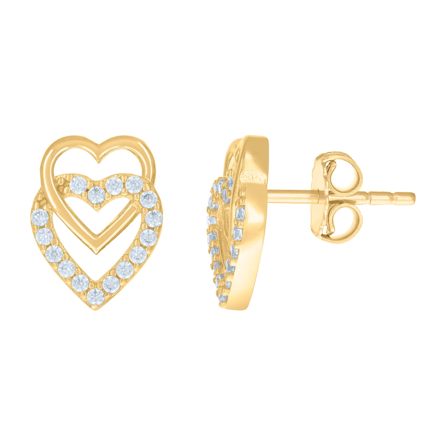 10k Yellow Gold Womens Cubic Zirconia Intertwined Hearts Stud Earrings