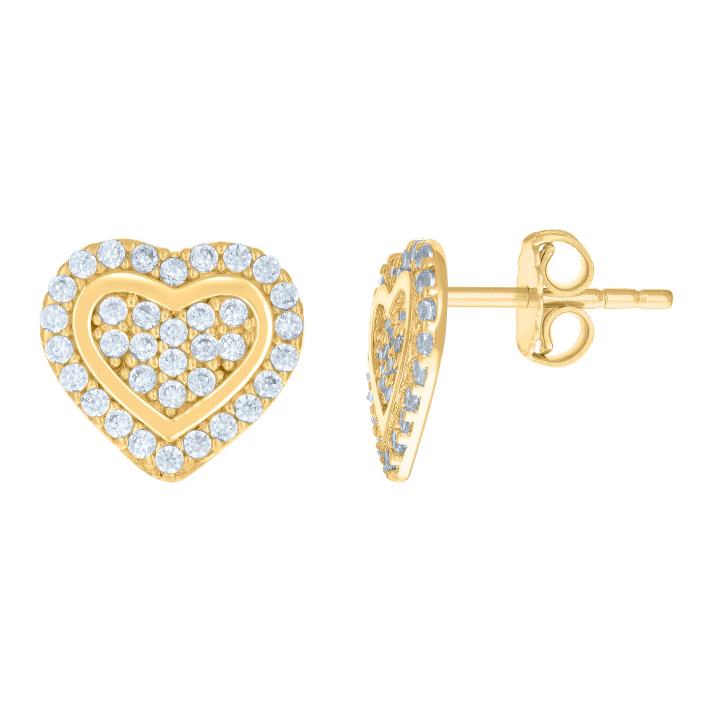 10k Yellow Gold Womens Cubic Zirconia Heart Stud Earrings