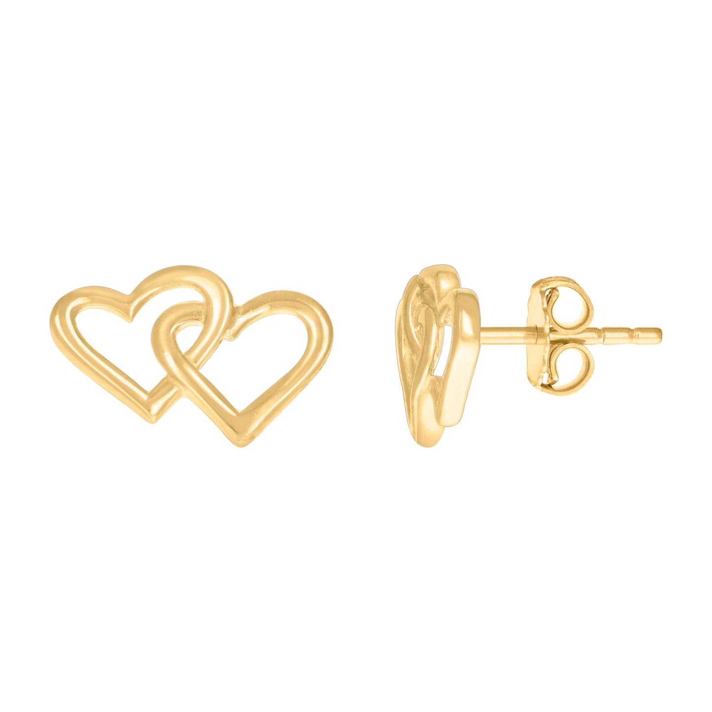 10k Yellow Gold Womens Intertwined Hearts Stud Earrings