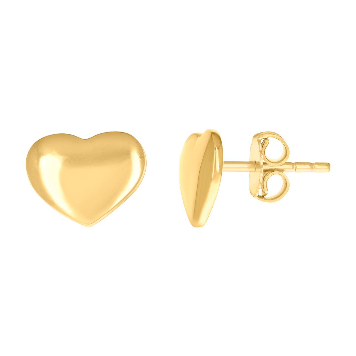10k Yellow Gold Womens Puffed Heart Stud Earrings