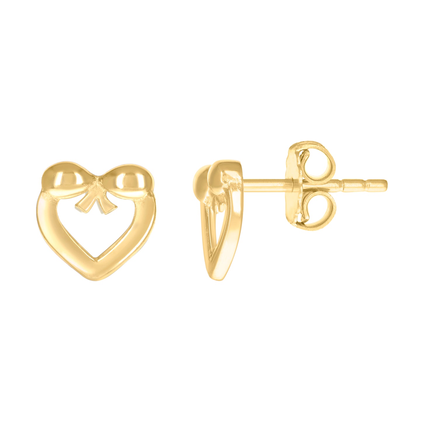 10k Yellow Gold Womens Bow Heart Stud Earrings