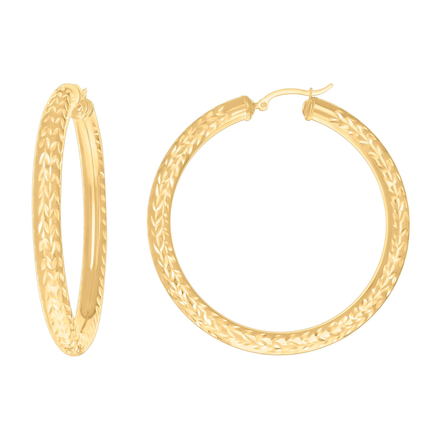 10k Yellow Gold Womens Diamond-cut Round Tube Patterned Hoop Earrings 5mm-57