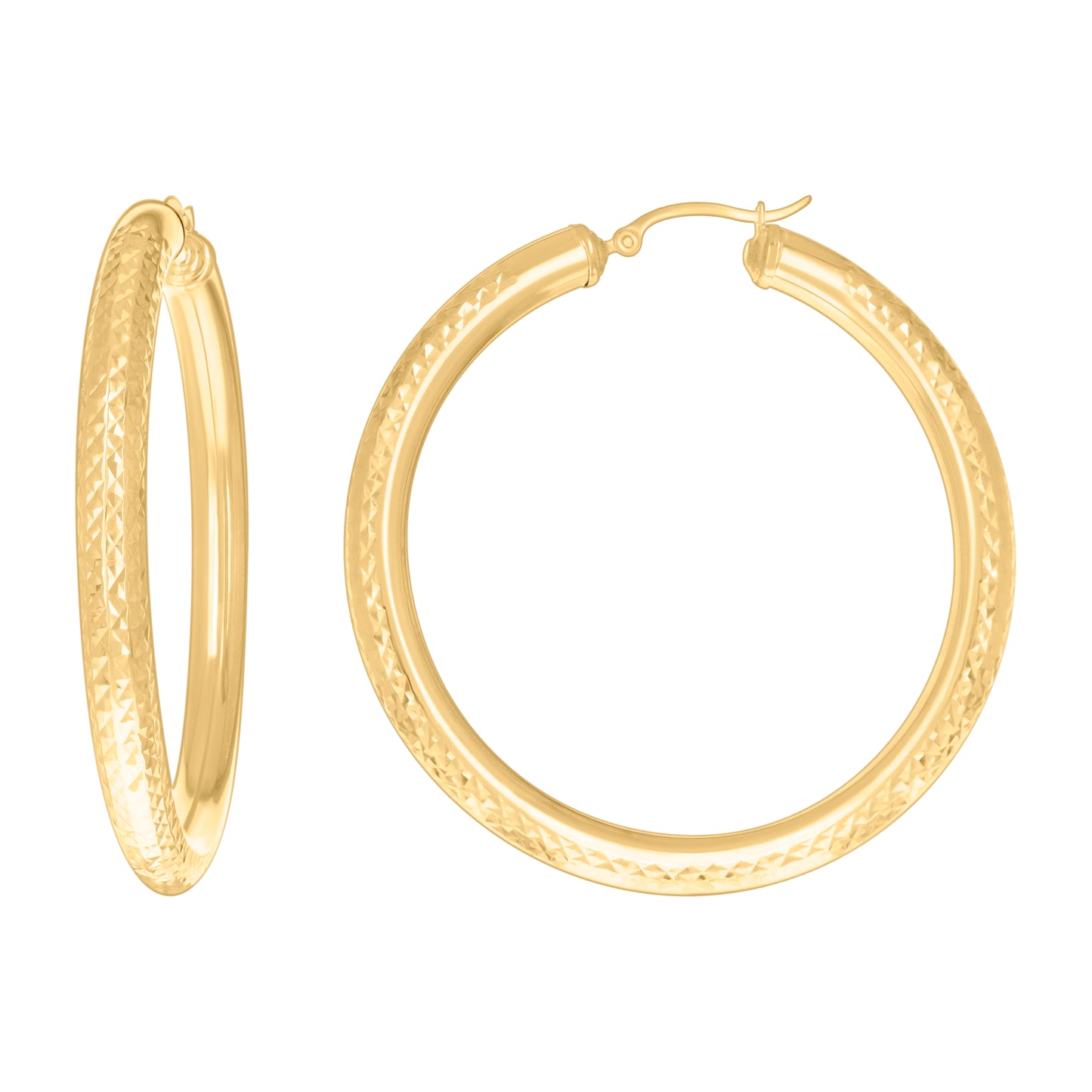 10k Yellow Gold Womens Round Tube Diamond-cut Patterned Fancy Hoop Earrings 5mm-57