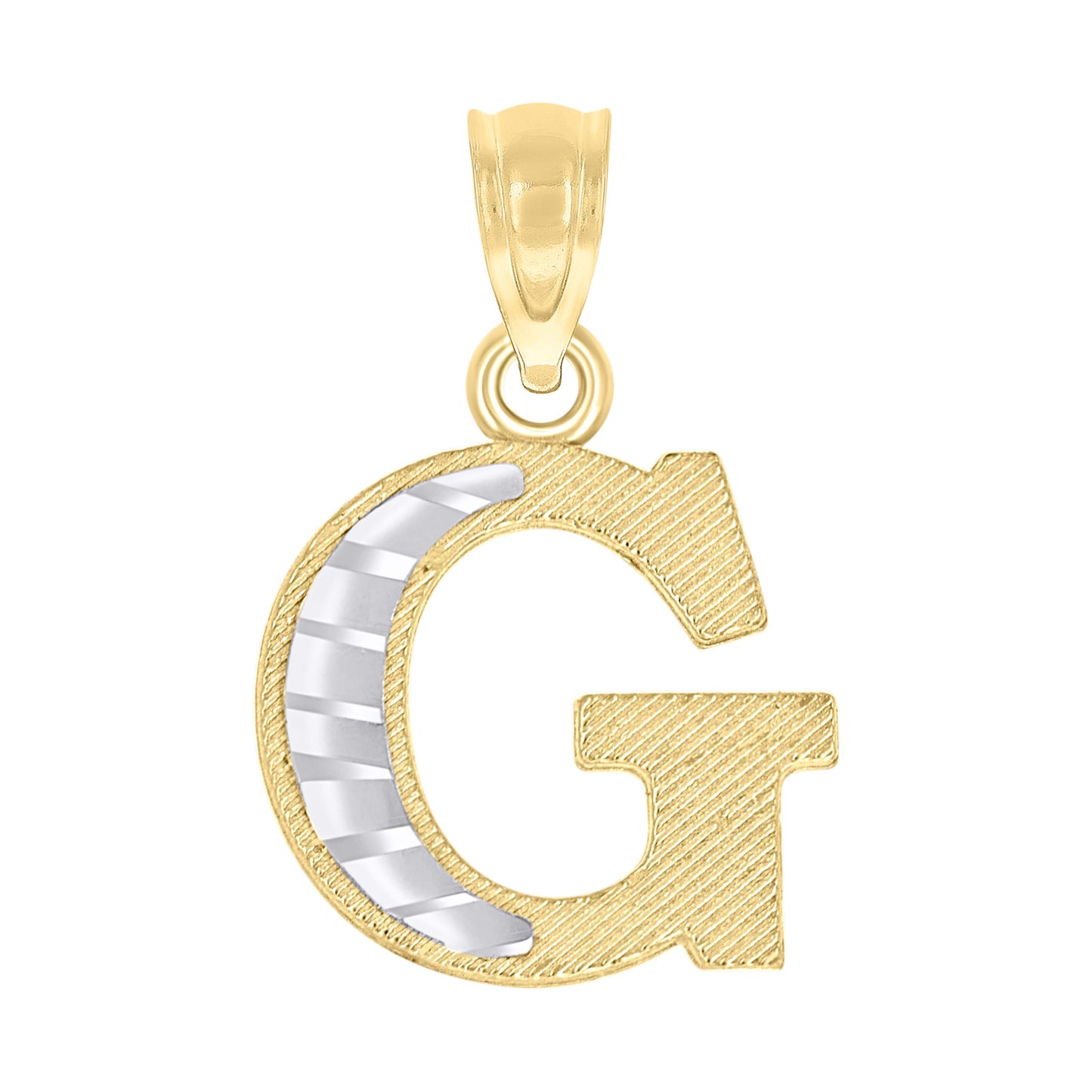 10k Two Tone Gold Unisex Diamond Cut Initial G Charm Pendant