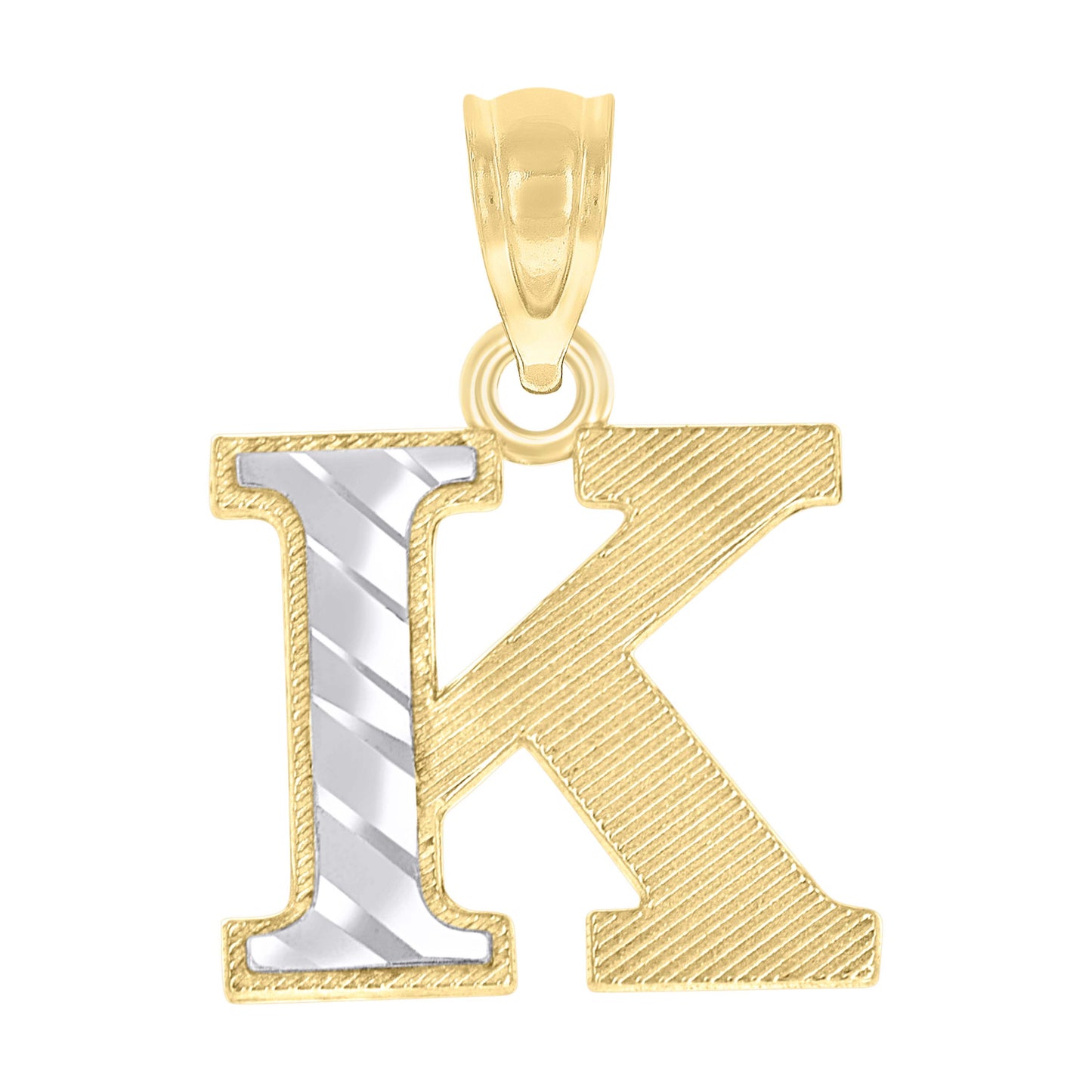 10k Two Tone Gold Unisex Diamond Cut Initial K Charm Pendant