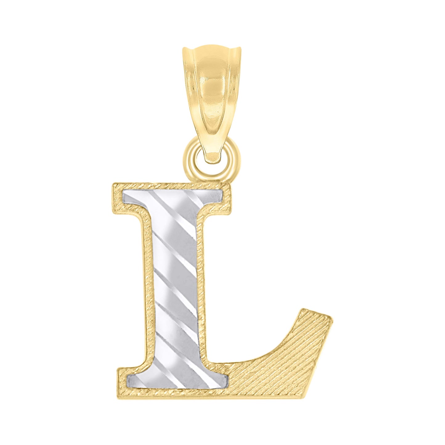 10k Two Tone Gold Unisex Diamond Cut Initial L Charm Pendant